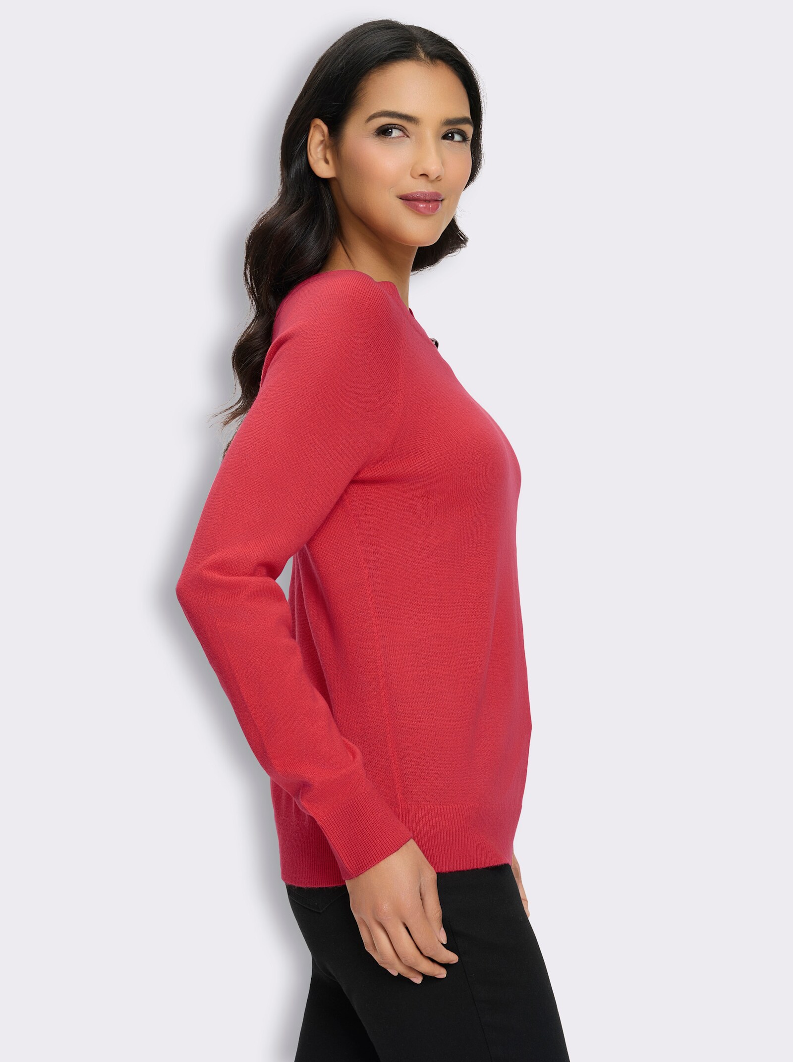 Langarm-Pullover mit Zierknöpfen - hummer
