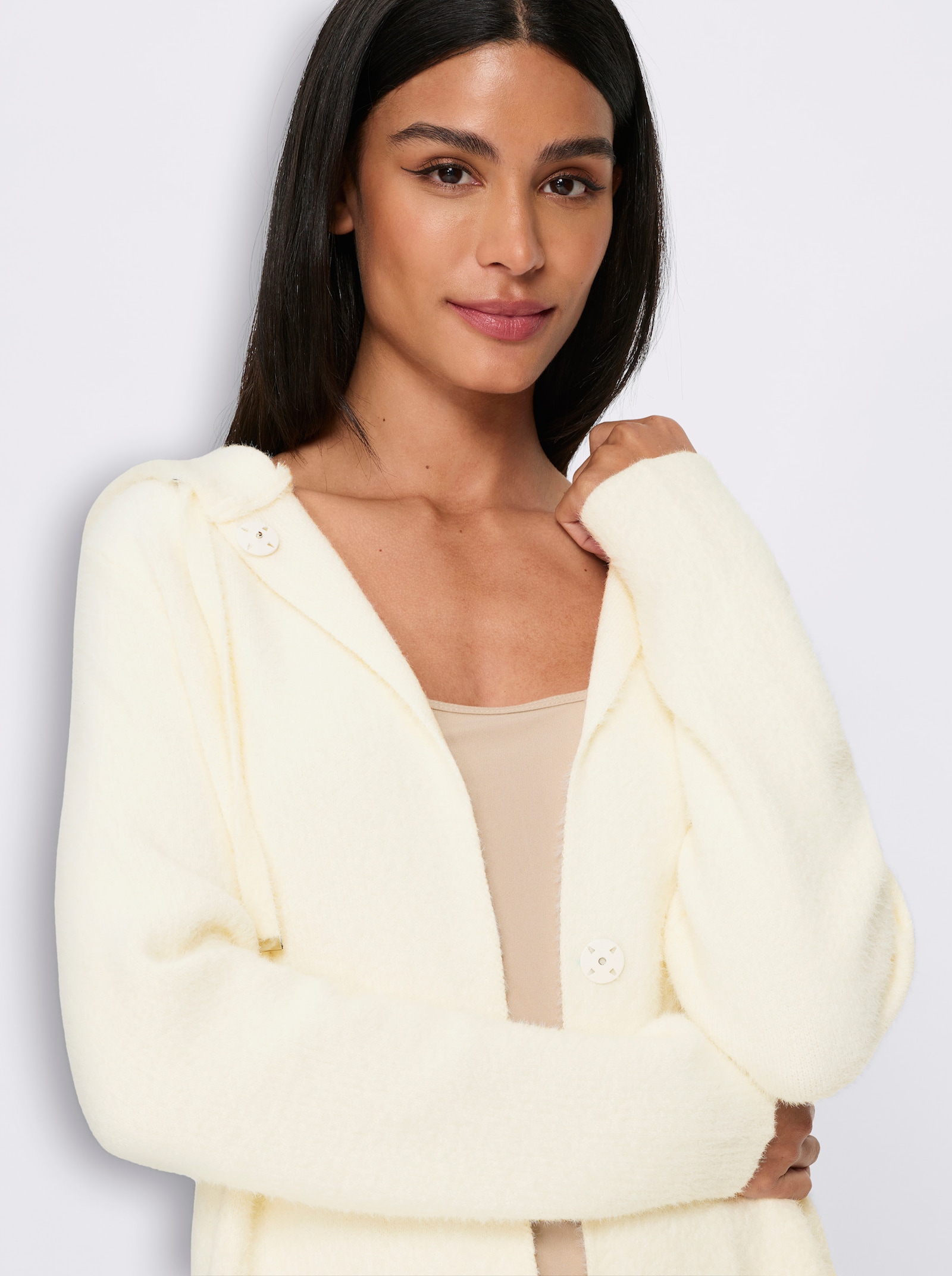 heine Jacquardstrickjacke mit Kapuze - champagner-meliert