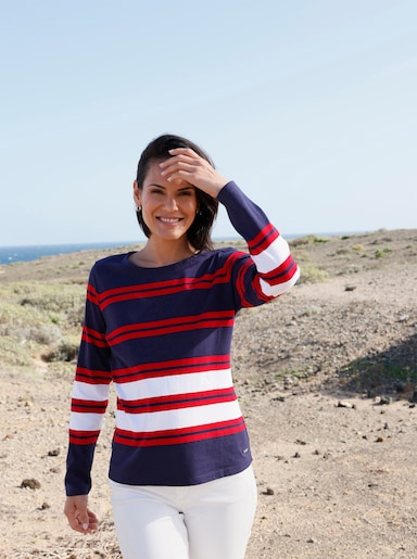 Langarmshirt im geringelten Druckmuster - marine-rot-geringelt