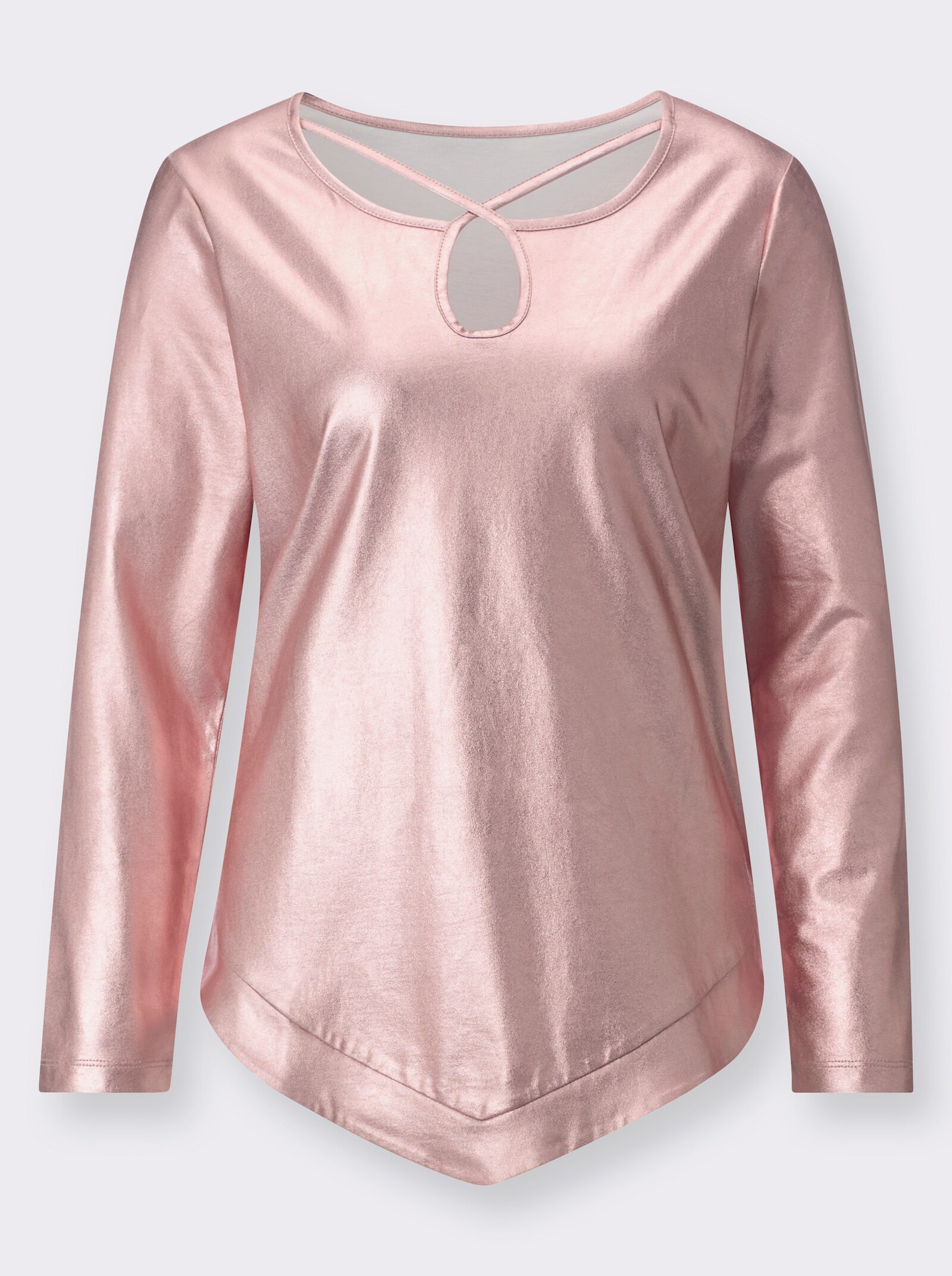 Dlouhé tričko z lesklého materiálu - hortenziová