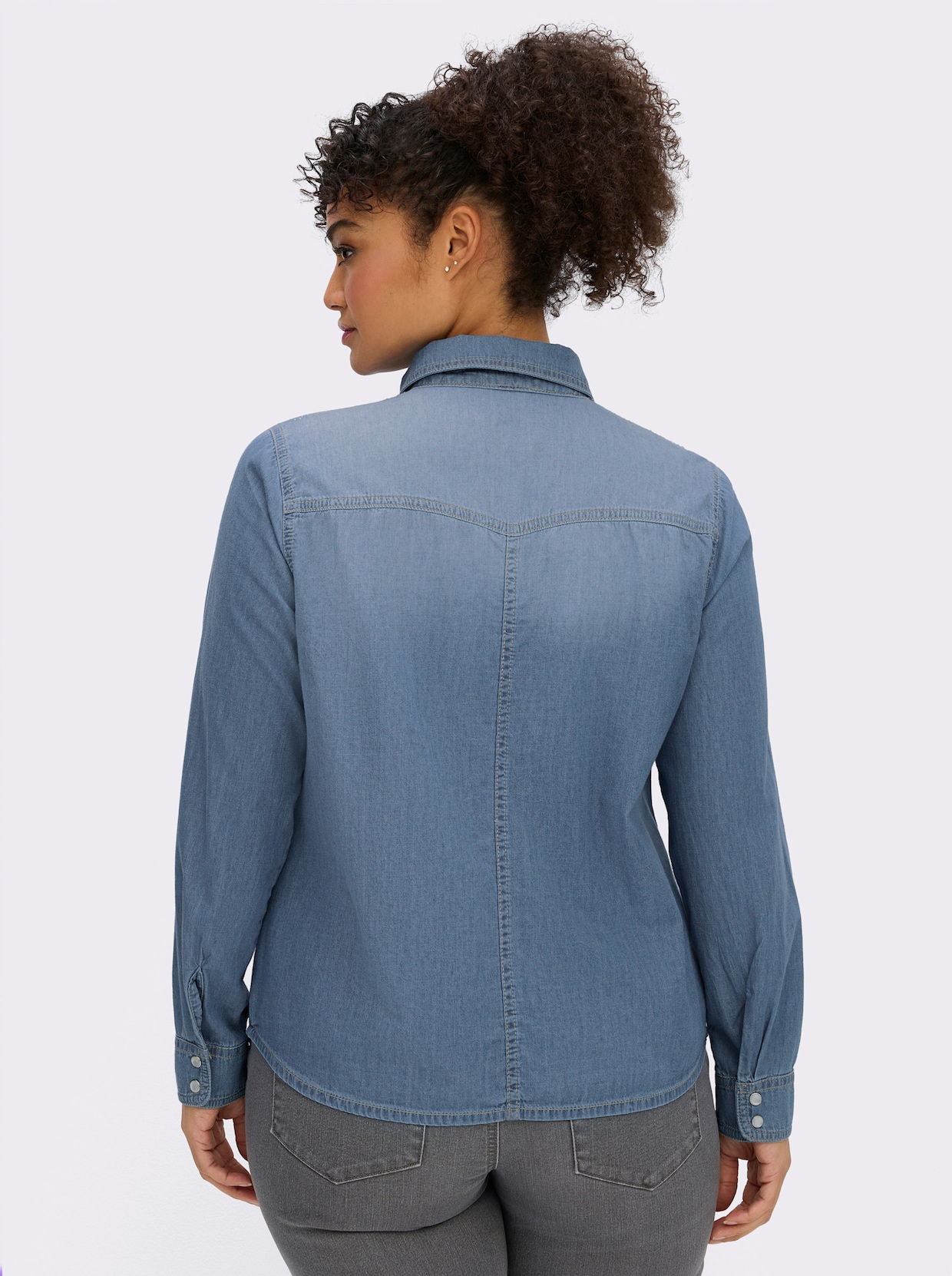 Jeansbluse mit Glitzersteinchen - blue-bleached