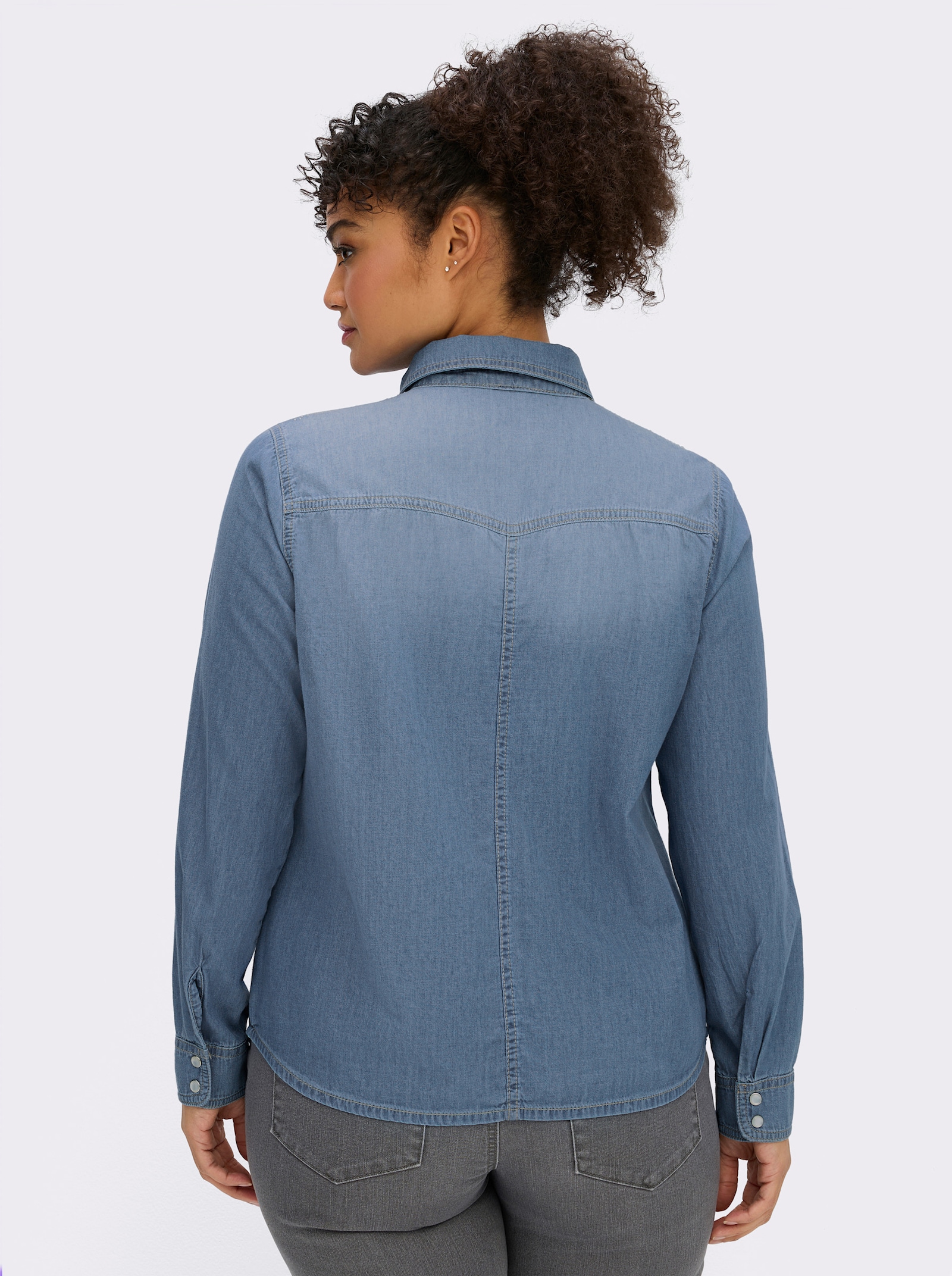 Jeansbluse mit Glitzersteinchen - blue-bleached
