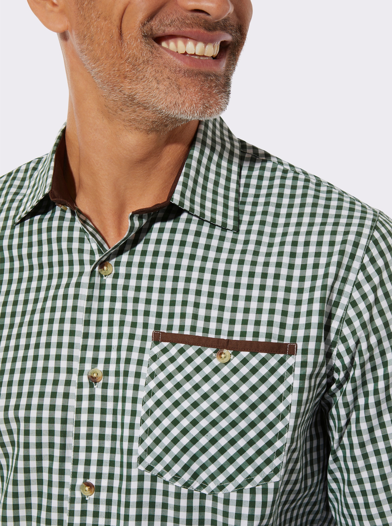 Karohemd mit Knöpfen in Horn-Optik - moos-kariert