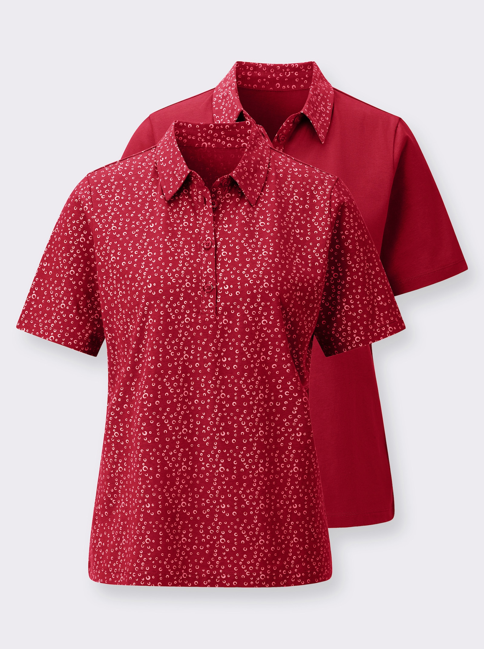 Poloshirt mit bedrucktem Kragen - rot-weiß-getupft + rot