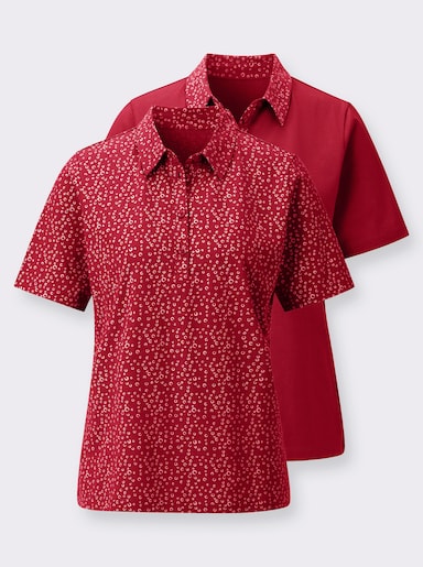 Poloshirt mit bedrucktem Kragen - rot-weiß-getupft + rot