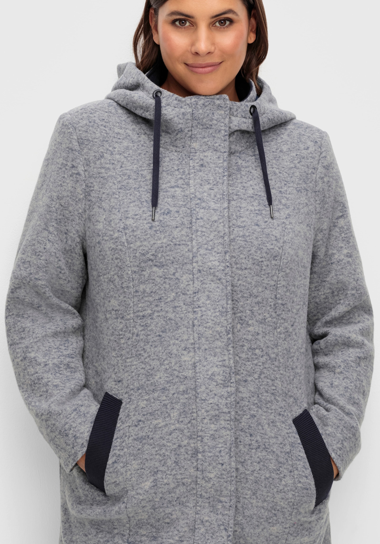 Longjacke mit weitenverstellbarer Kapuze - rauchblau-meliert
