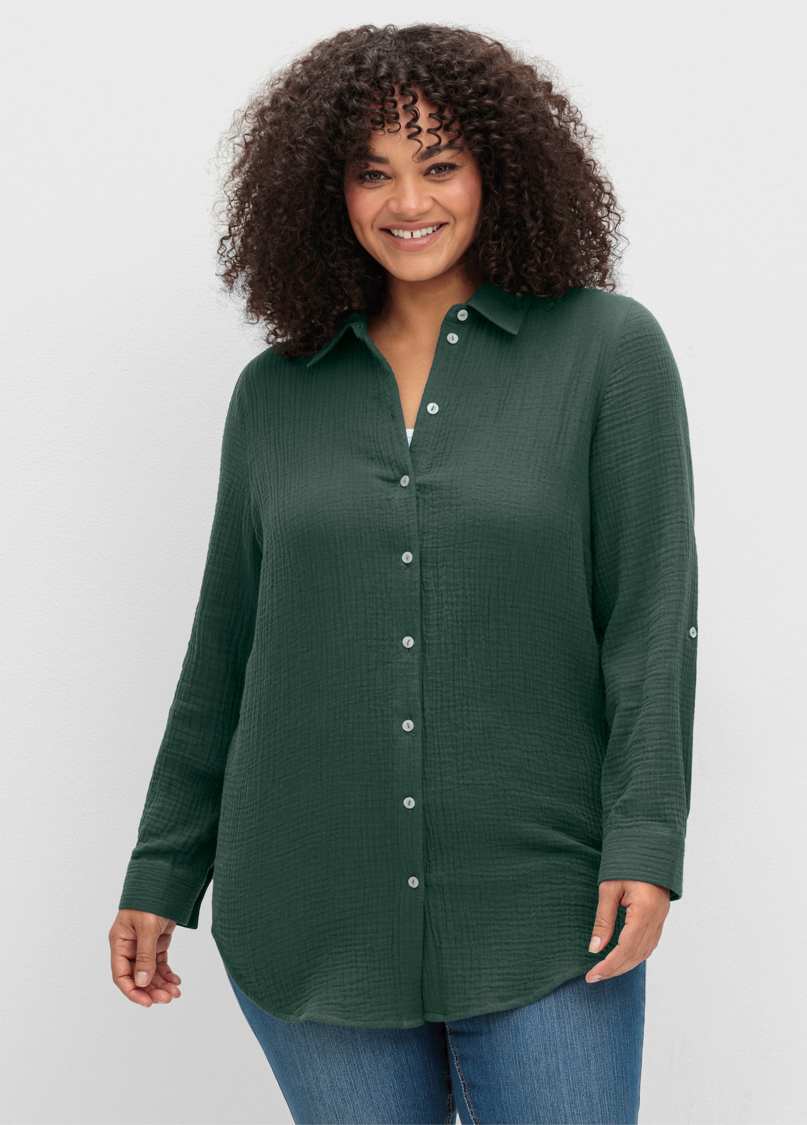 sheego Baumwollbluse in Musselinqualität - moos