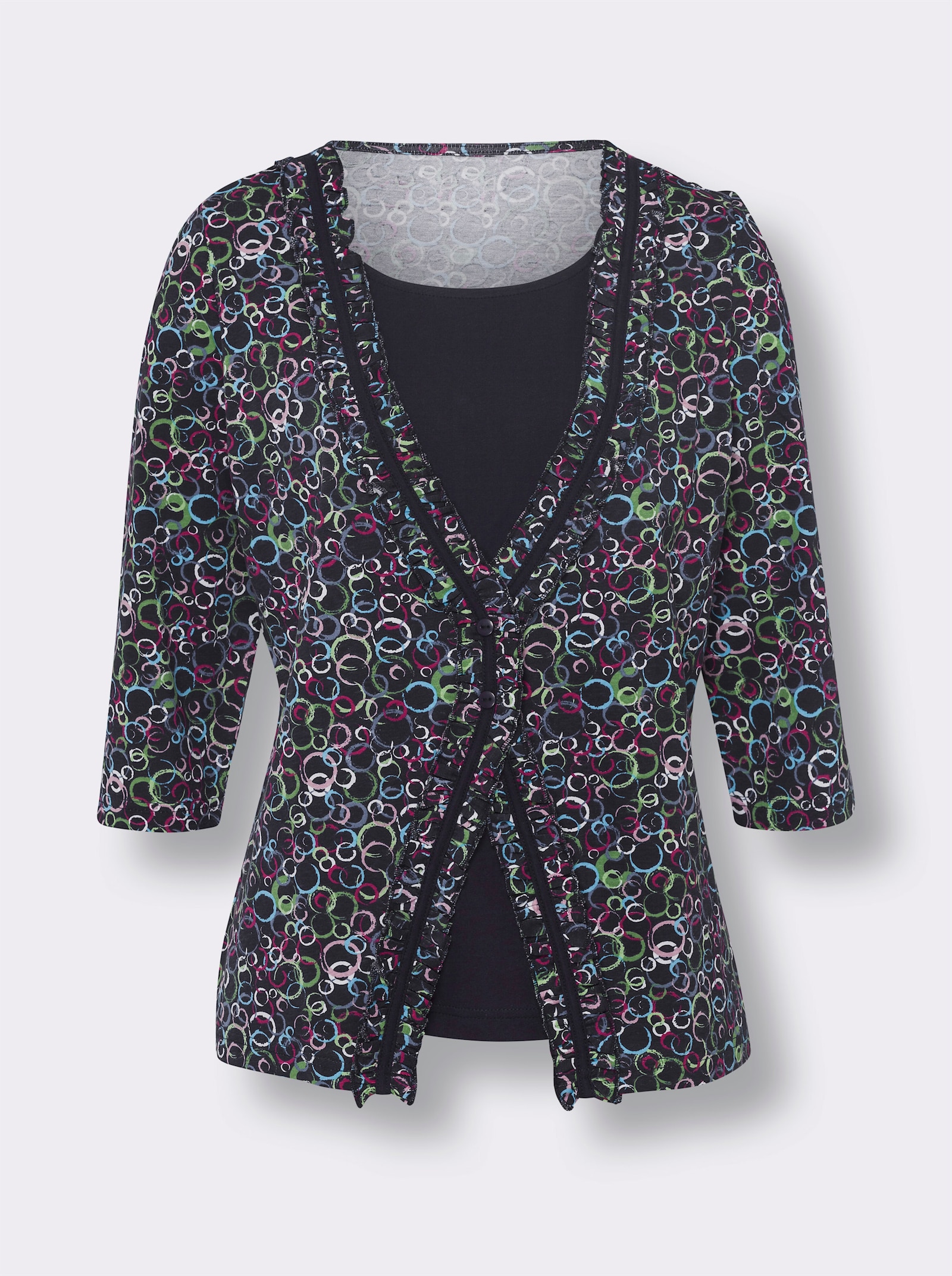 2-in-1-Shirt mit Rüschen - marine-fuchsia-bedruckt