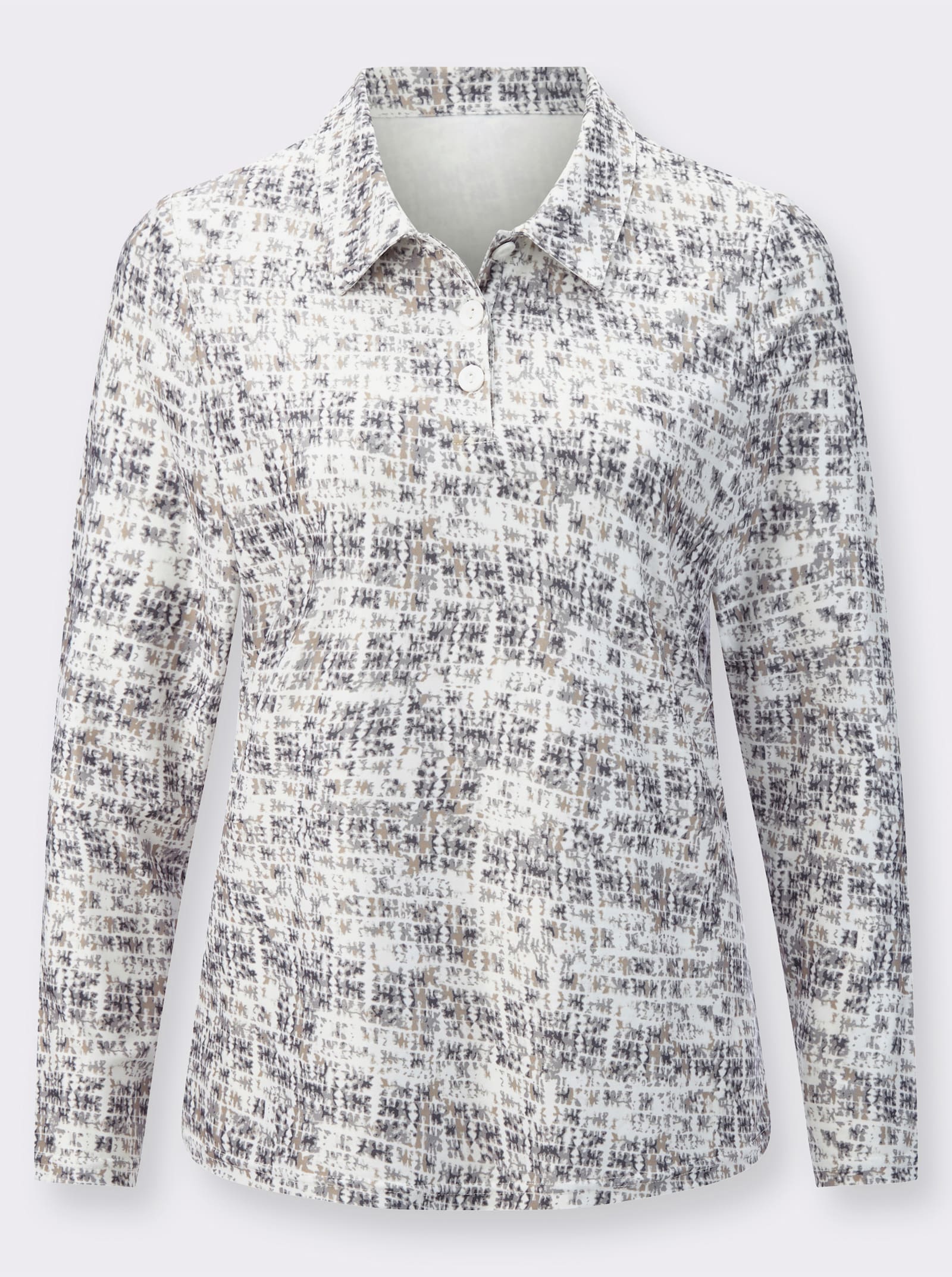 Poloshirt in leicht angerauter Winter-Qualität - ecru-steingrau-bedruckt