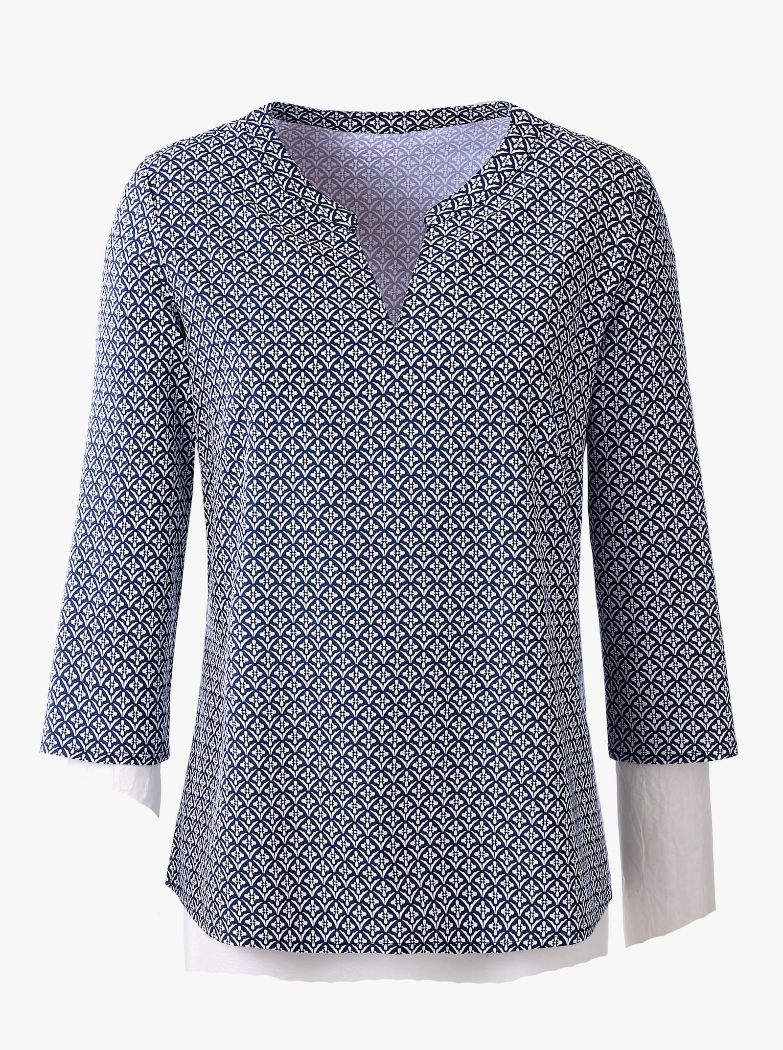 Comfortblouse met minimalistisch patroon, viscose - marine gedessineerd