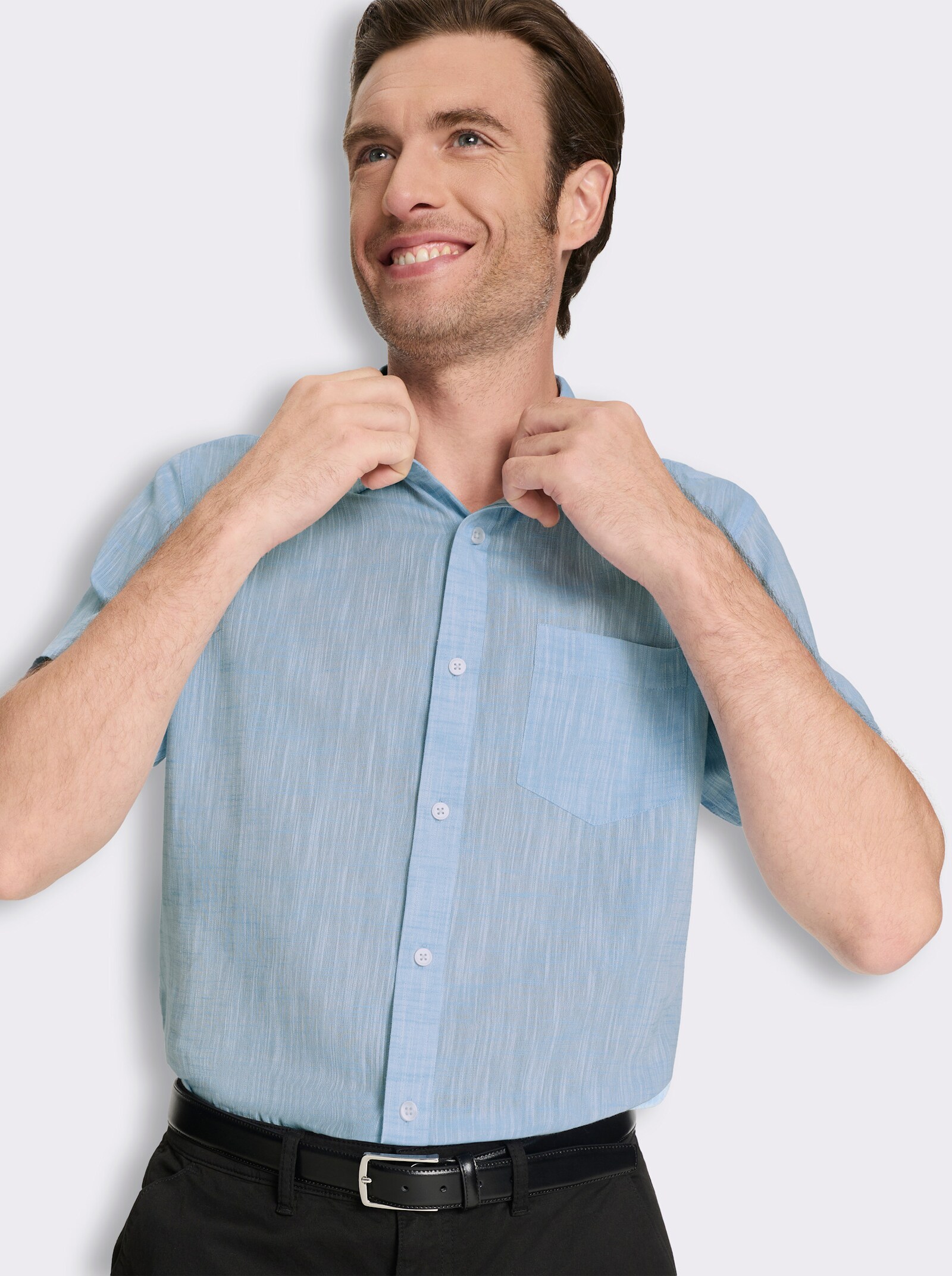 Marco Donati Kurzarmhemd in Two-tone-Flammgarn - himmelblau