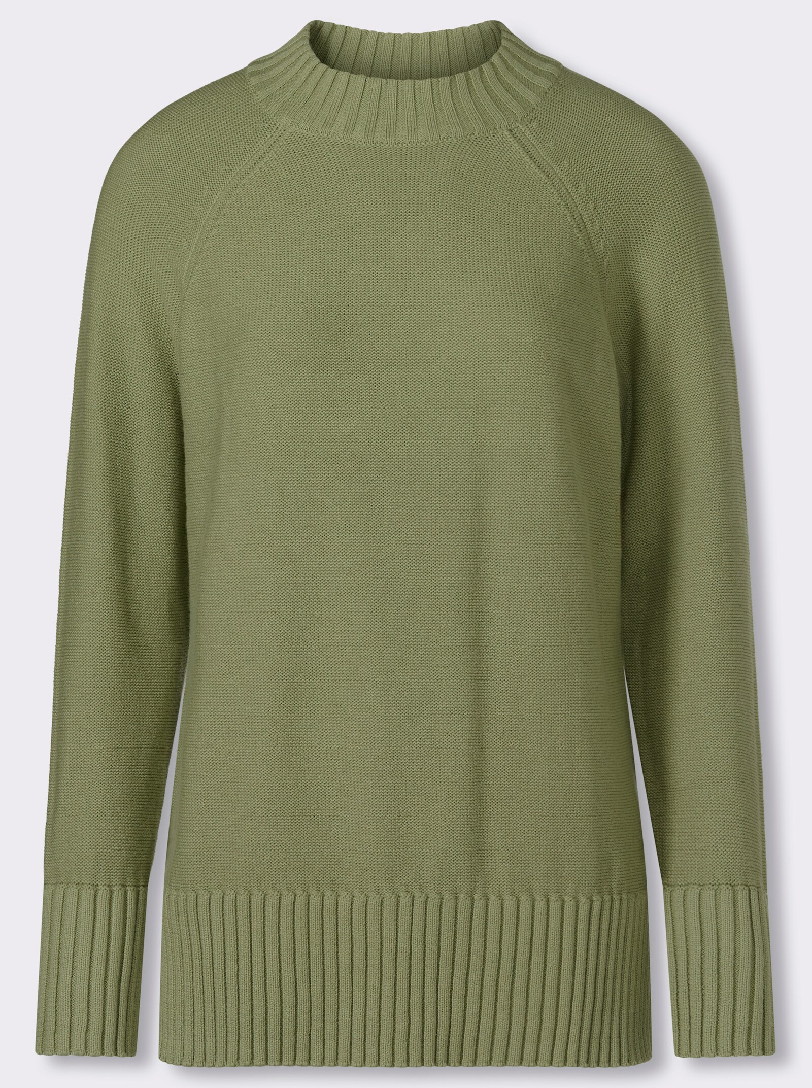 Stehkragenpullover mit Zierknopfleiste hinten - schilf