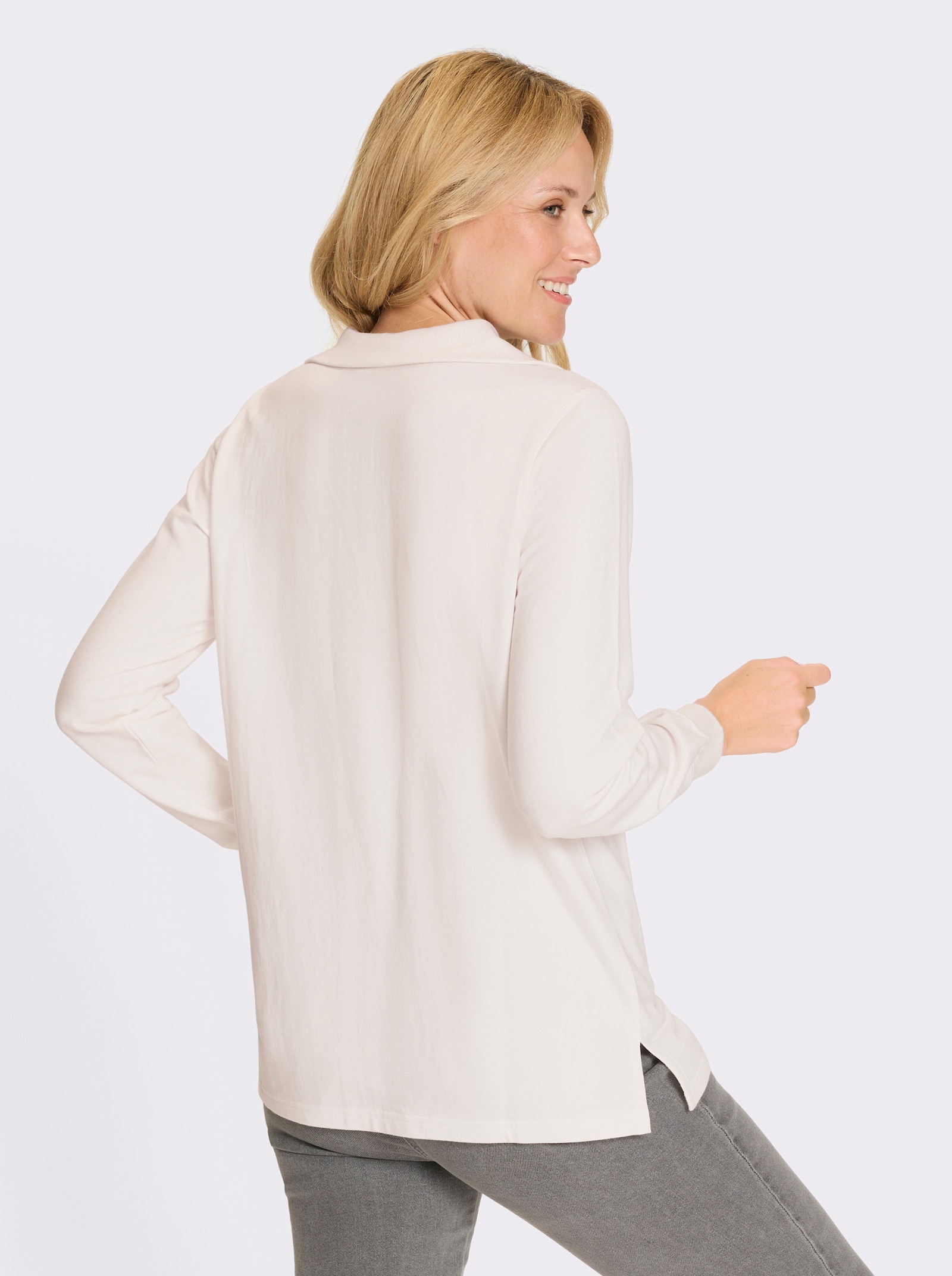 Lang sweatshirt met schipperskraag - ecru