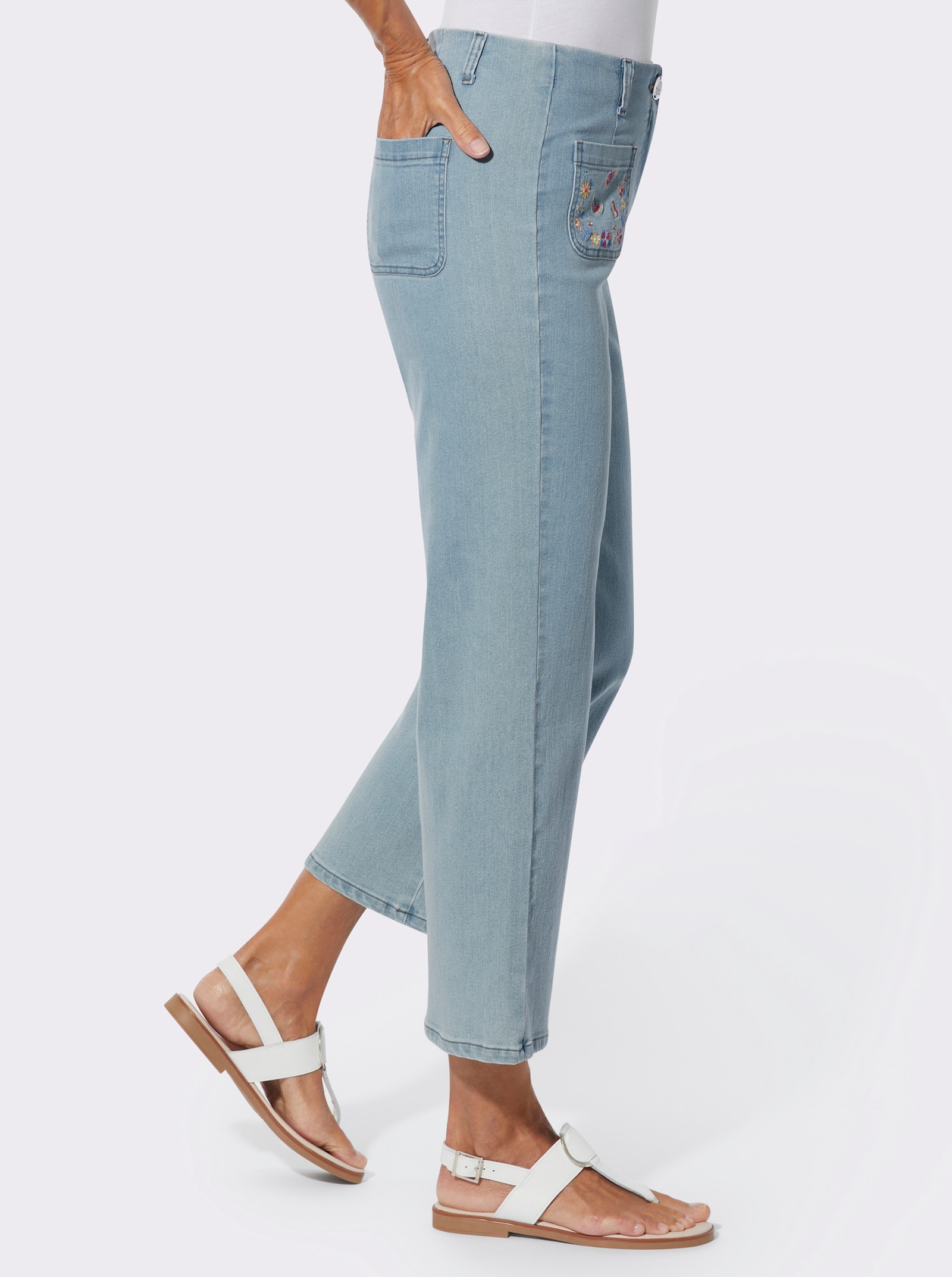 7/8-Jeans mit Stickerei auf den Taschen - blue-bleached