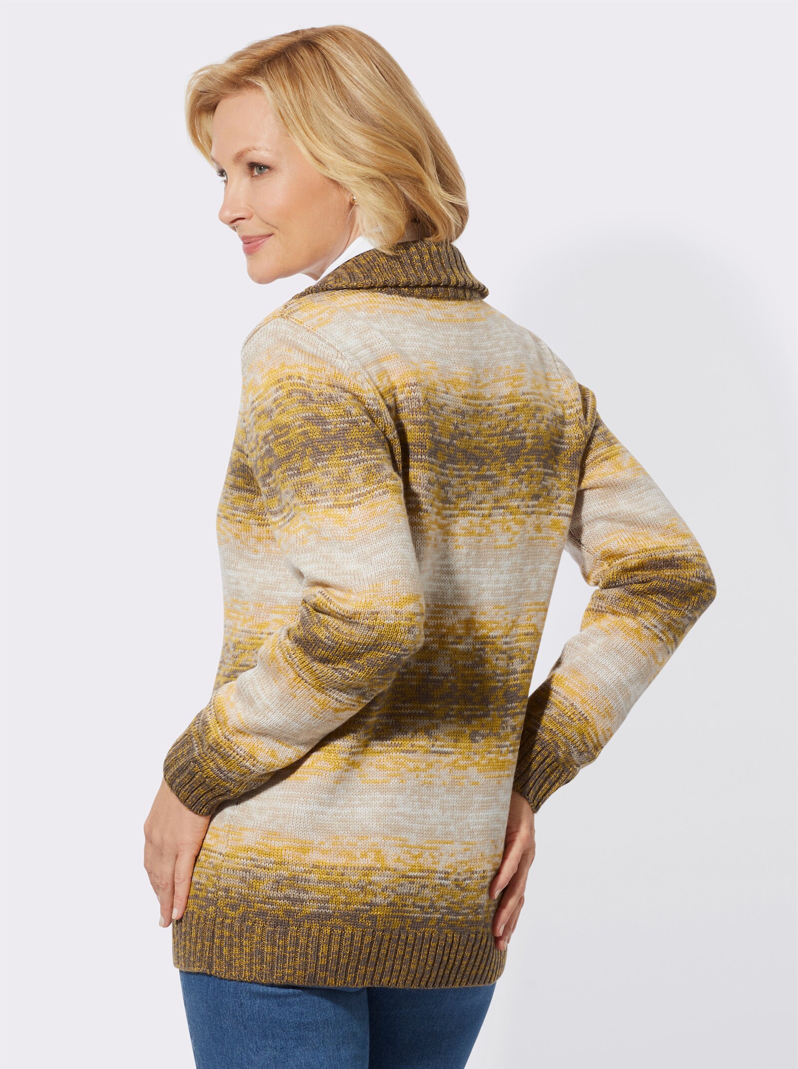 Strickjacke im Farbverlauf - ocker-dunkeltaupe-geringelt