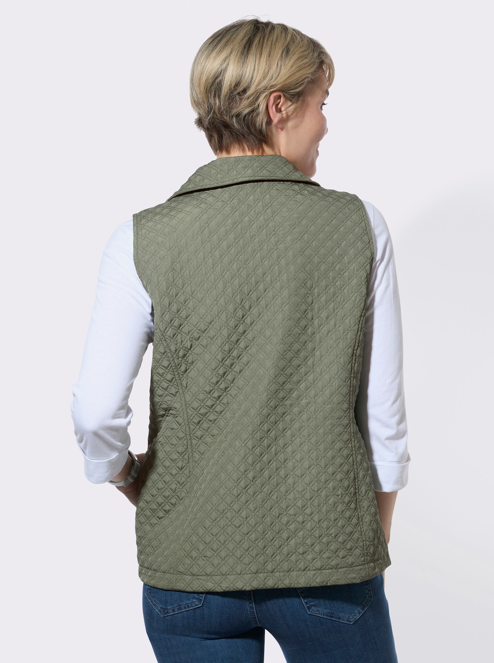 Steppweste mit formgebenden Wiener Nähten - khaki