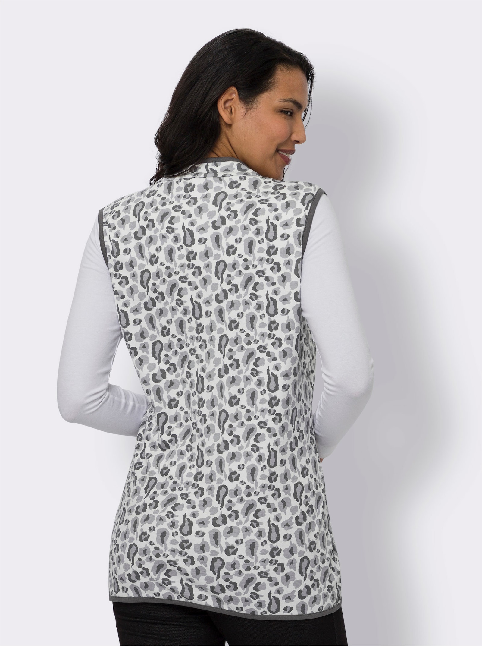 Sweatshirtväst i interlocktrikå - ecru-antracit, med tryck