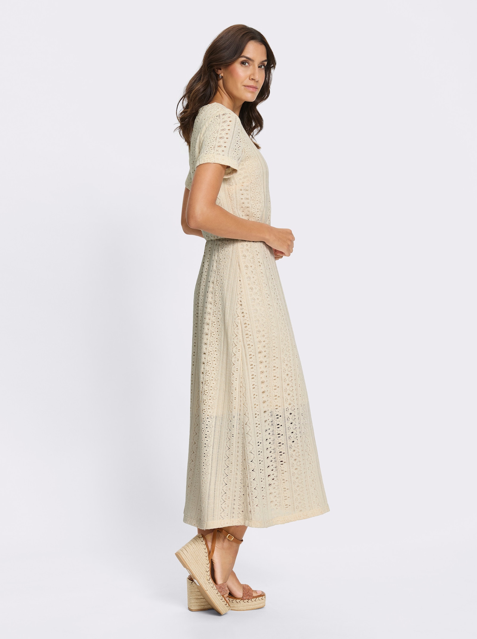 Jerseykleid im Häkel-Look - champagner