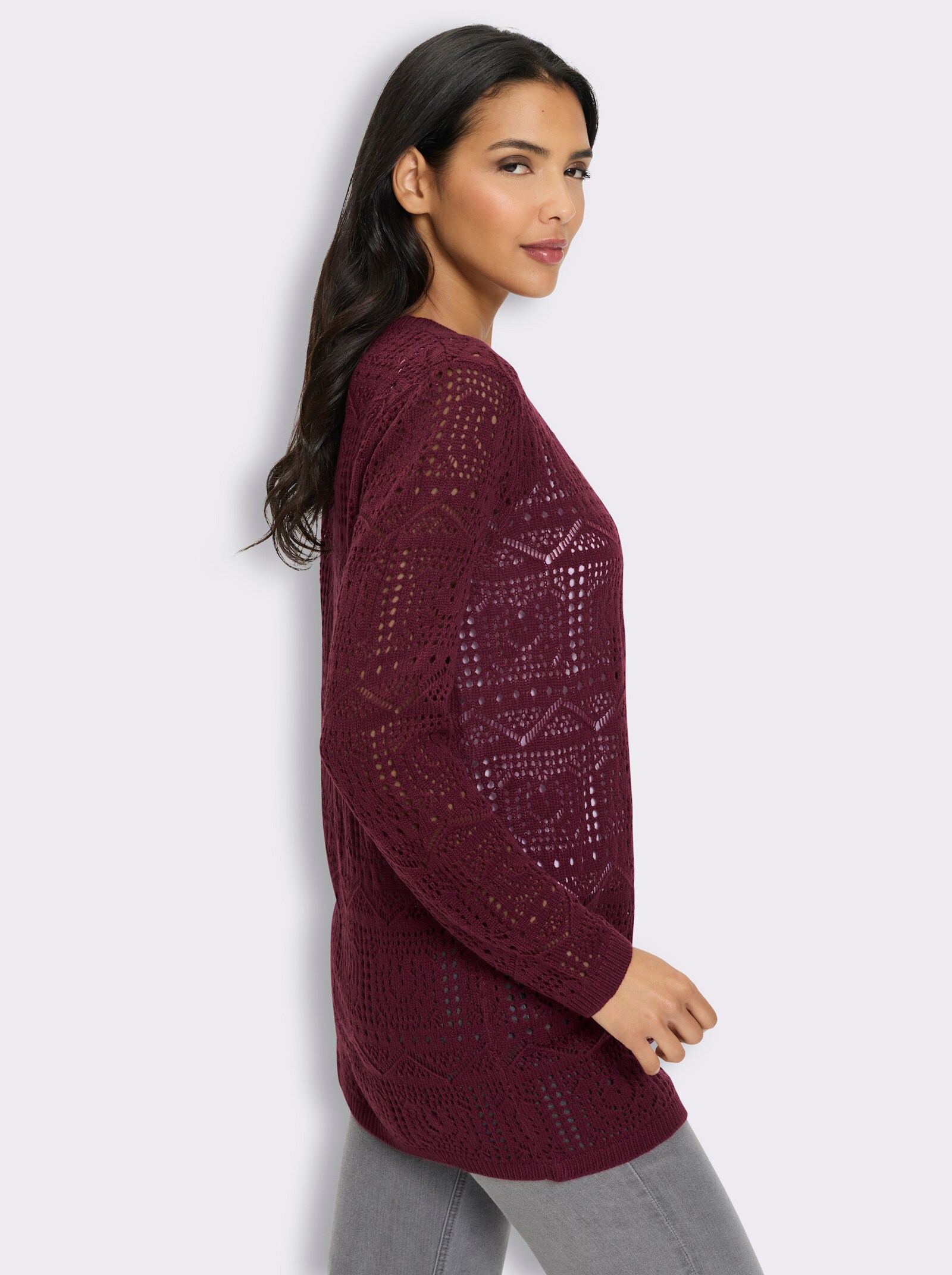 Cardigan in Ajour-Strickmuster - bordeaux
