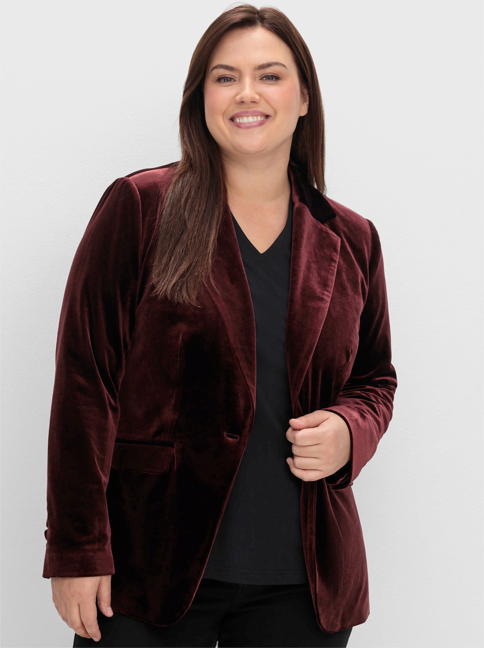 sheego Blazer en velours extensible, doublé - bordeaux