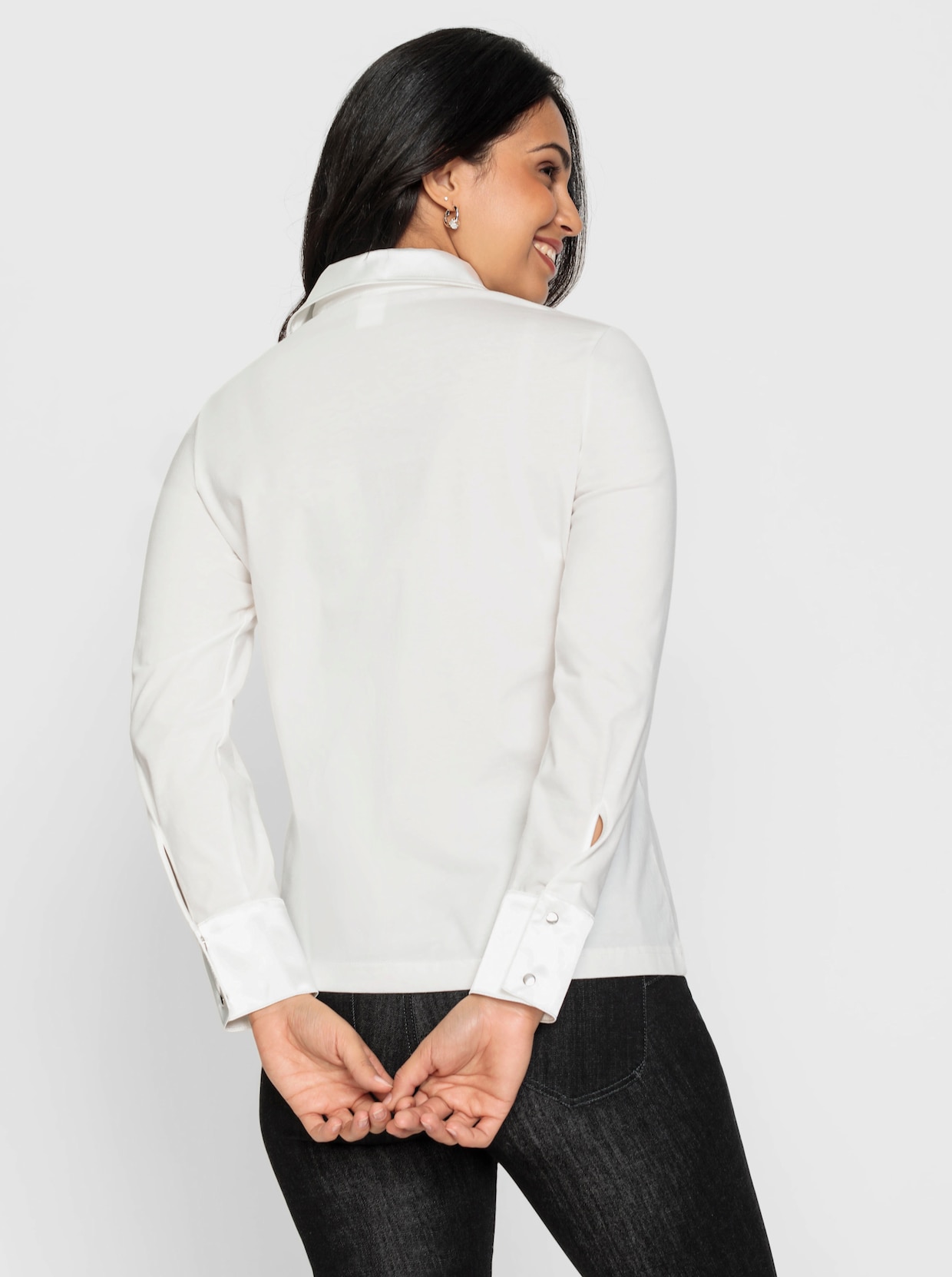 Langarm-Poloshirt - weiß
