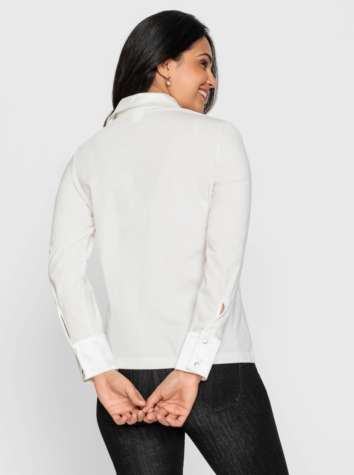 Langarm-Poloshirt - weiss