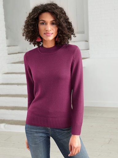 Stehkragenpullover mit Baumwolle - fuchsia