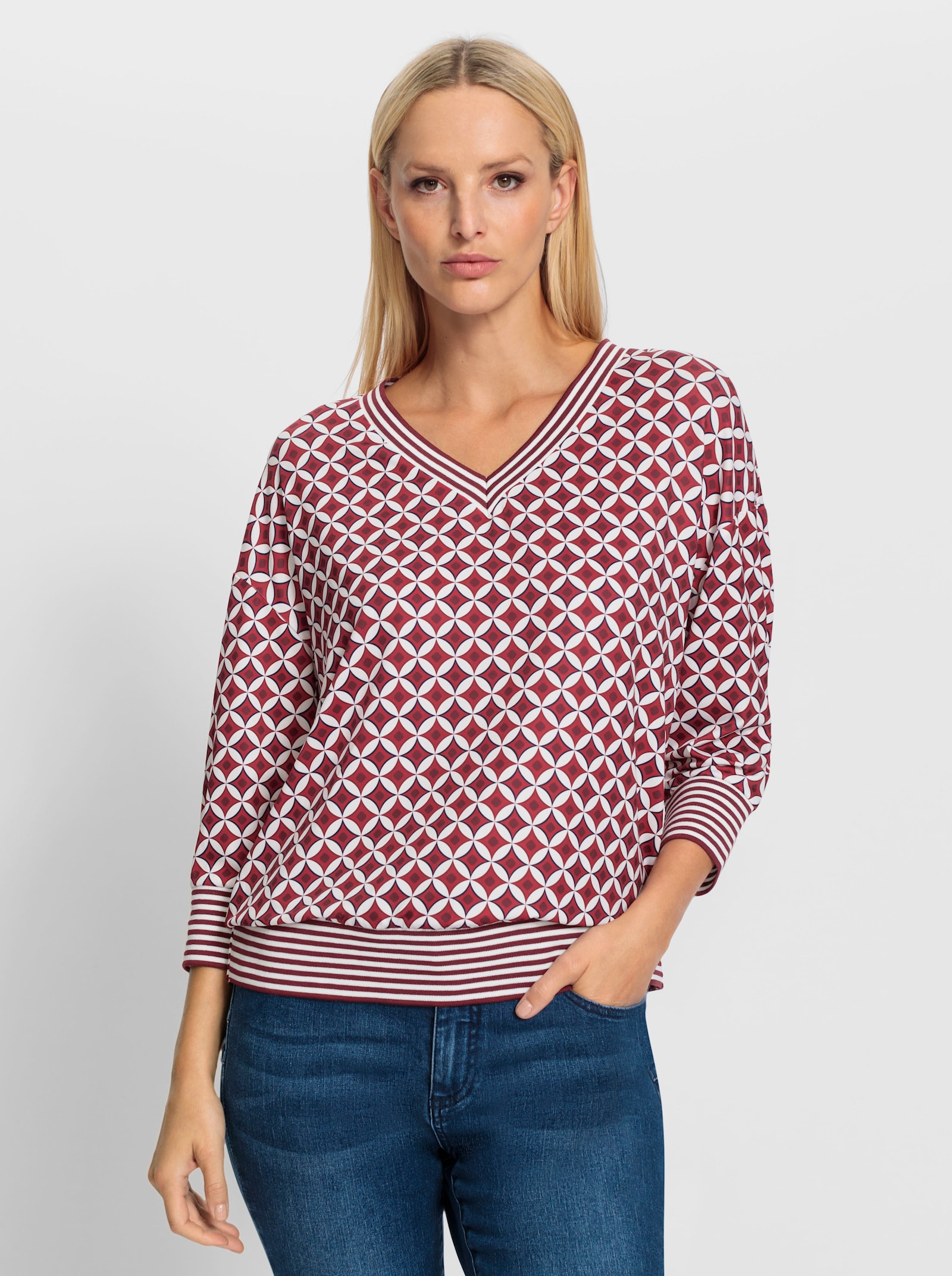 heine Blusenshirt in Koffer-Qualität - ecru-rot-bedruckt