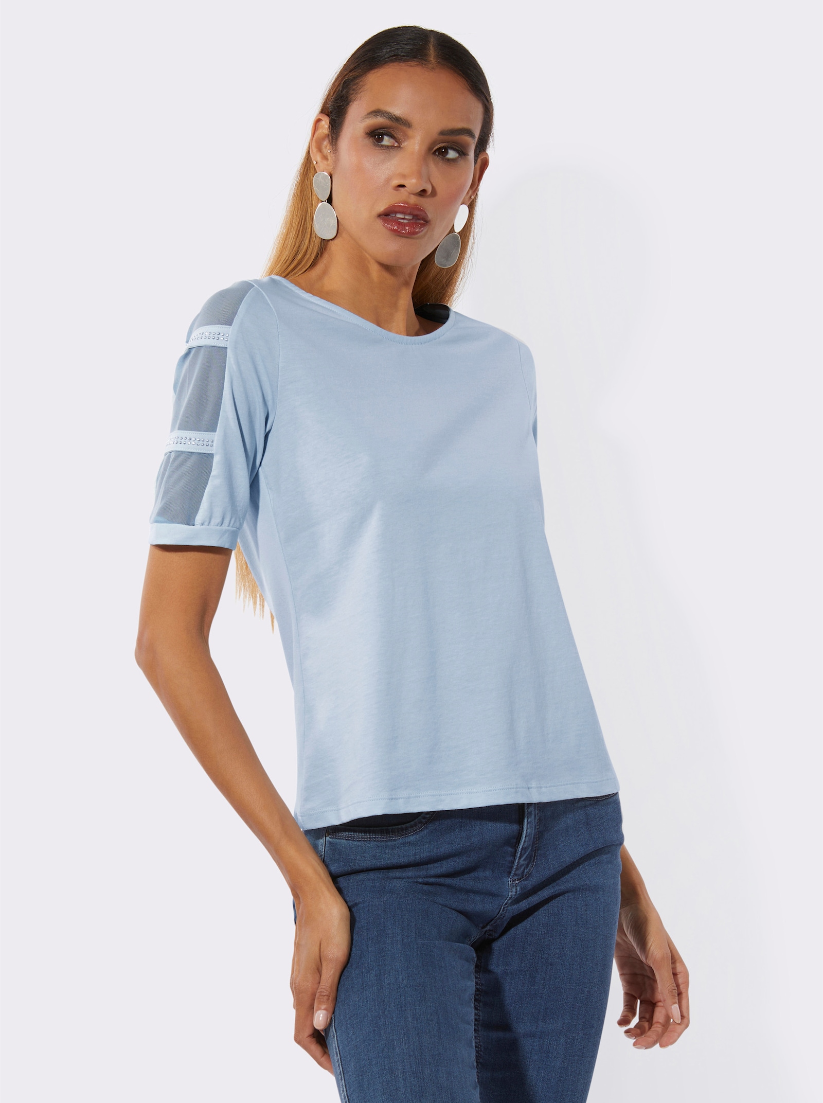Kurzarmshirt mit Mesh an den Ärmeln - hellblau