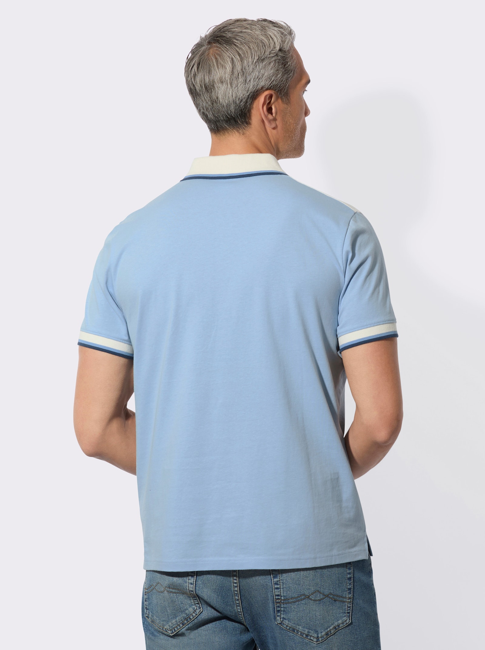 Poloshirt met borstzak met knoop - hemelsblauw