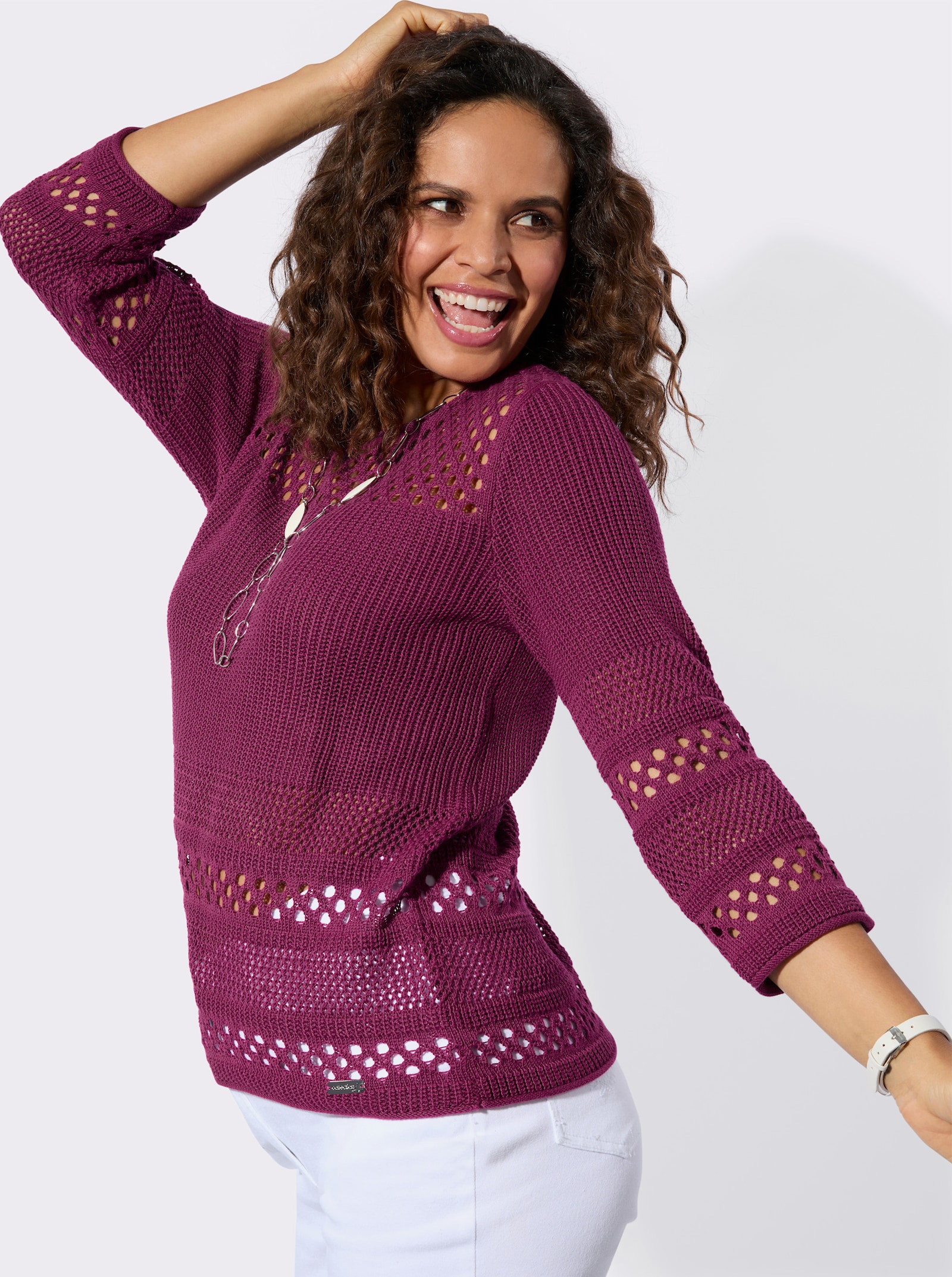 Ajourpullover mit Rollkanten - malve