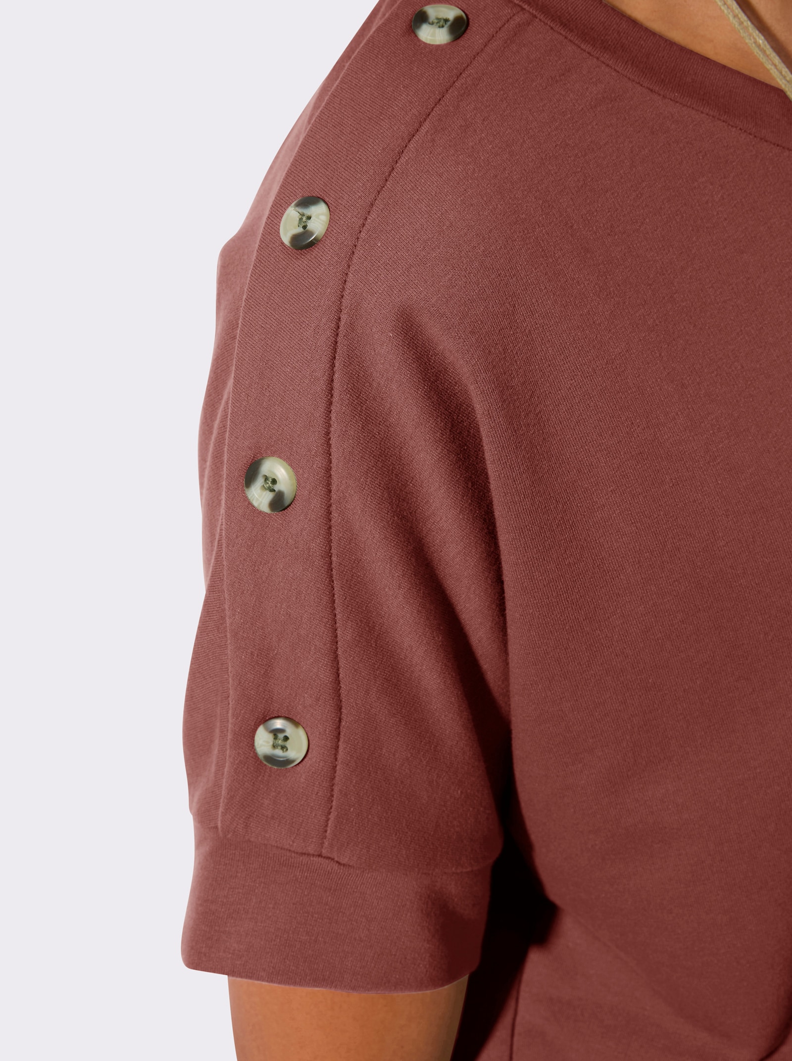 Sweatshirt mit Zierknöpfen an der Schulterpartie - rotbraun