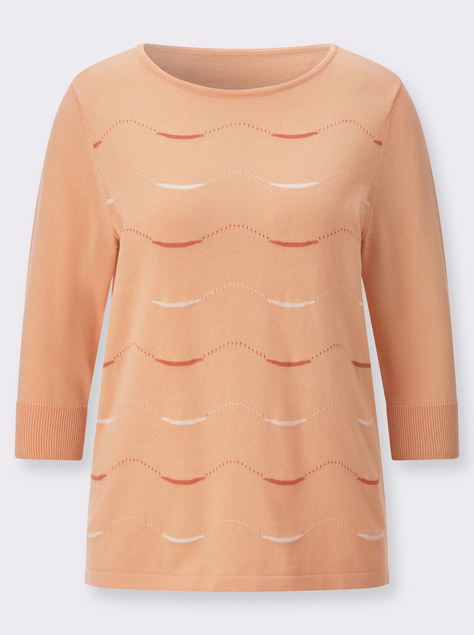 3/4-Arm-Pullover mit Wellenmuster - apricot-ecru