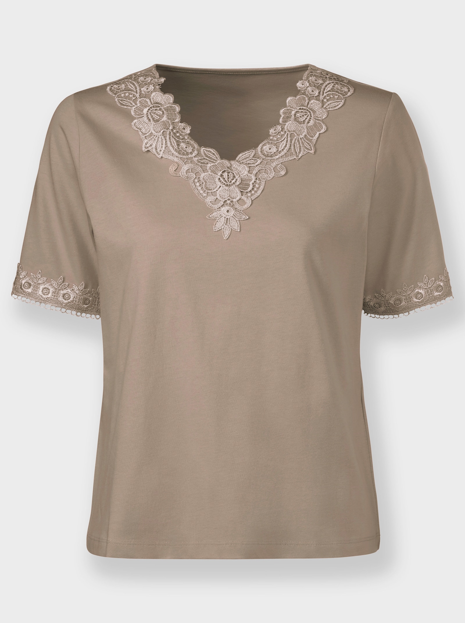 Spitzenshirt mit V-Ausschnitt - sesam