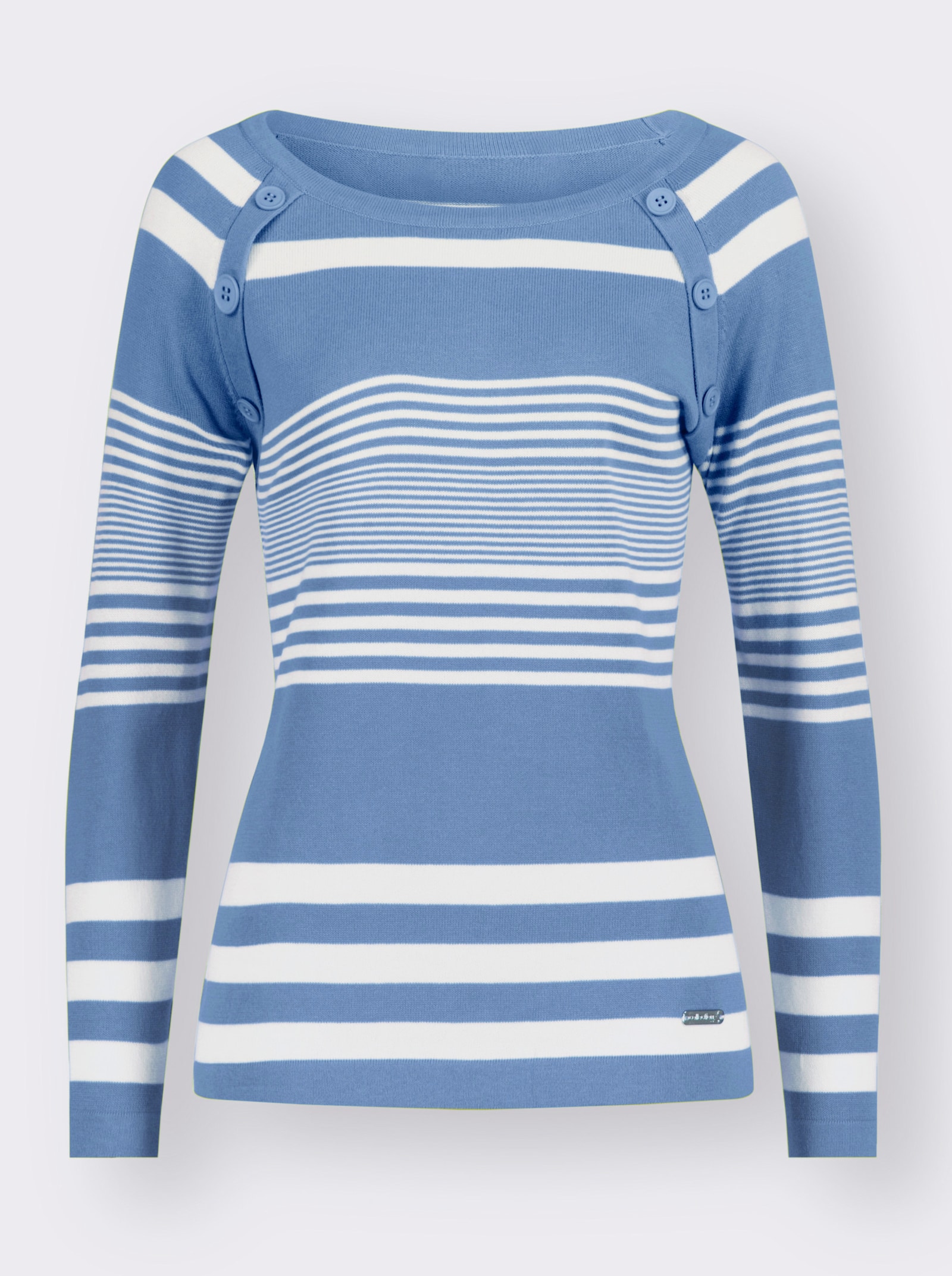 Streifenpullover mit Zierknöpfen - hellblau-weiss-gestreift