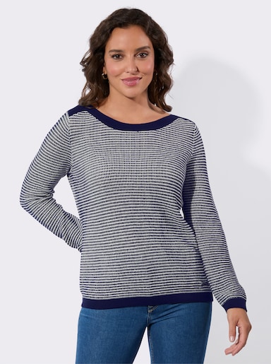 Langarm-Pullover - marine-ecru-gemustert