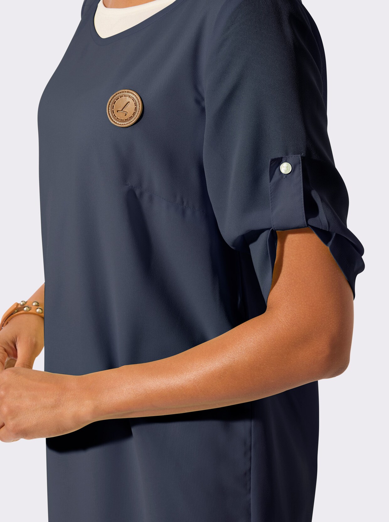 Webkleid - marine-ecru