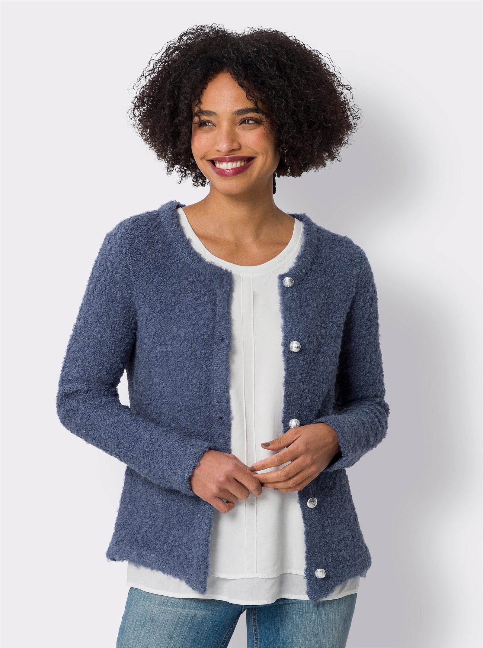 heine Strickjacke mit Schmuckknöpfen - rauchblau-meliert
