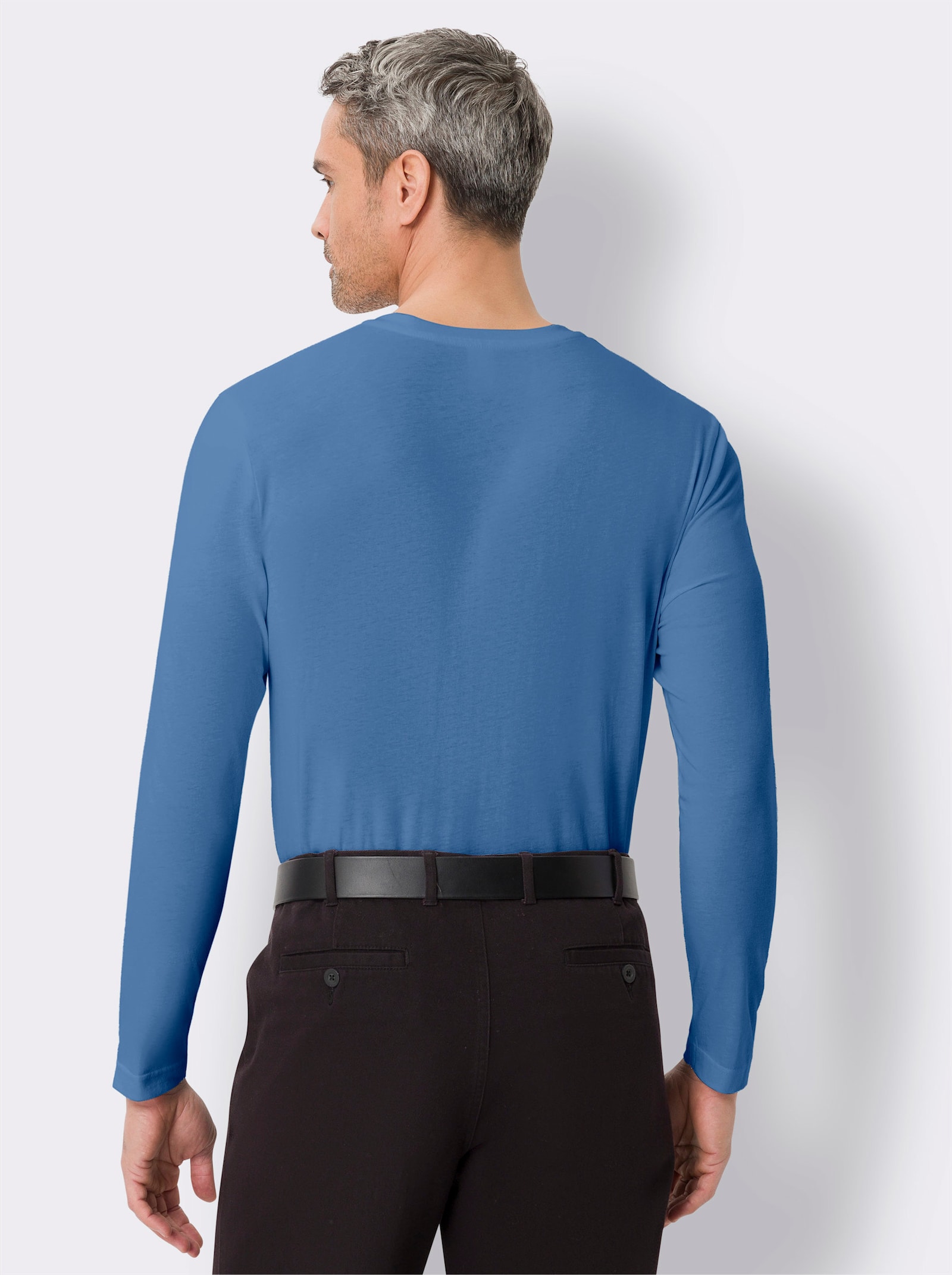 Tričko s dlouhým rukávem a knoflíkovou lištou - střední modrá