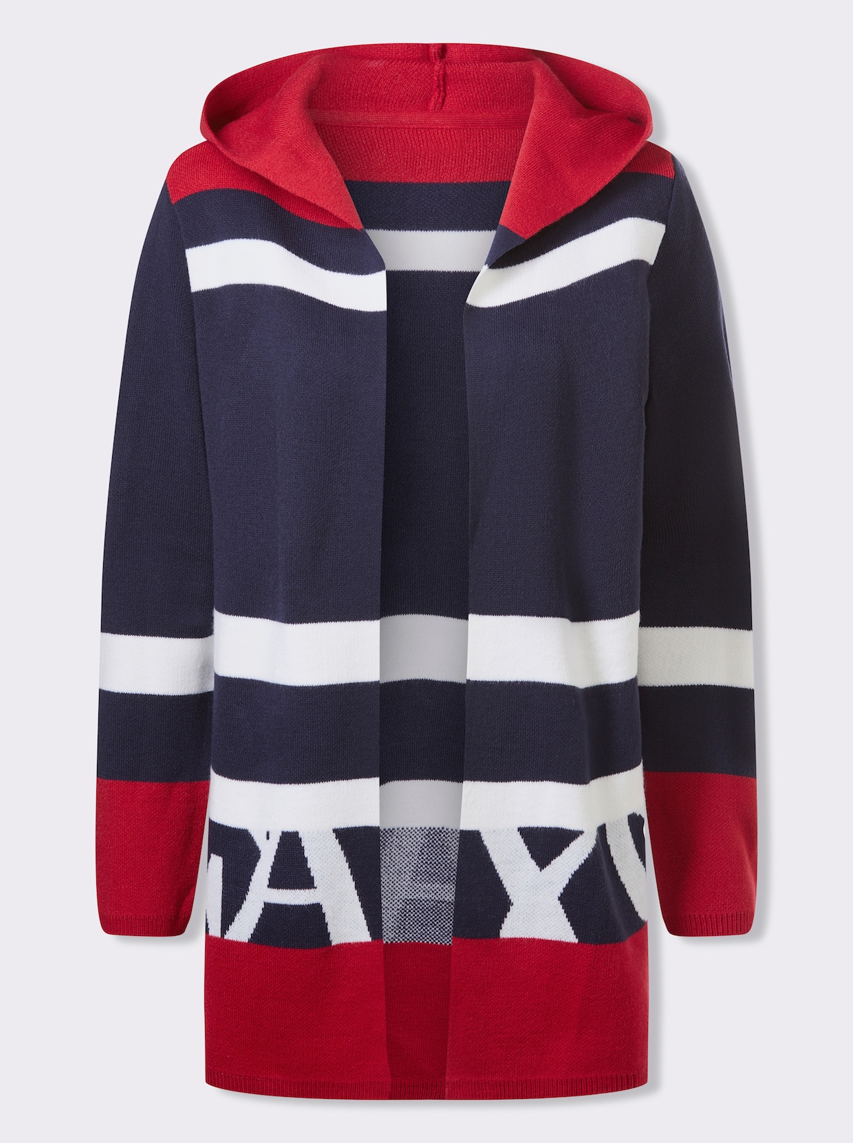 Longstrickjacke - marine-weiß-geringelt