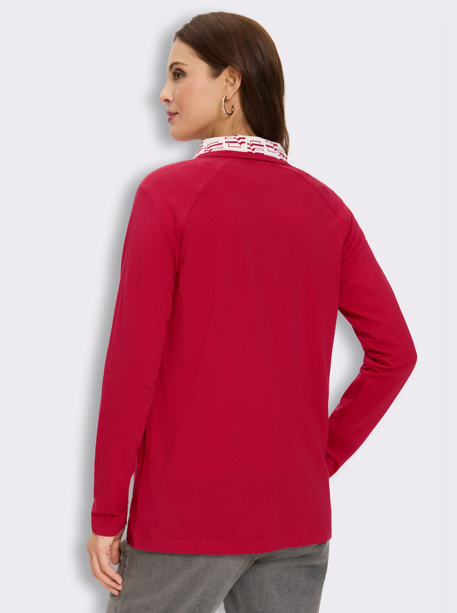 Shirtjacke mit aufgesetzten Pattentaschen - rot-ecru
