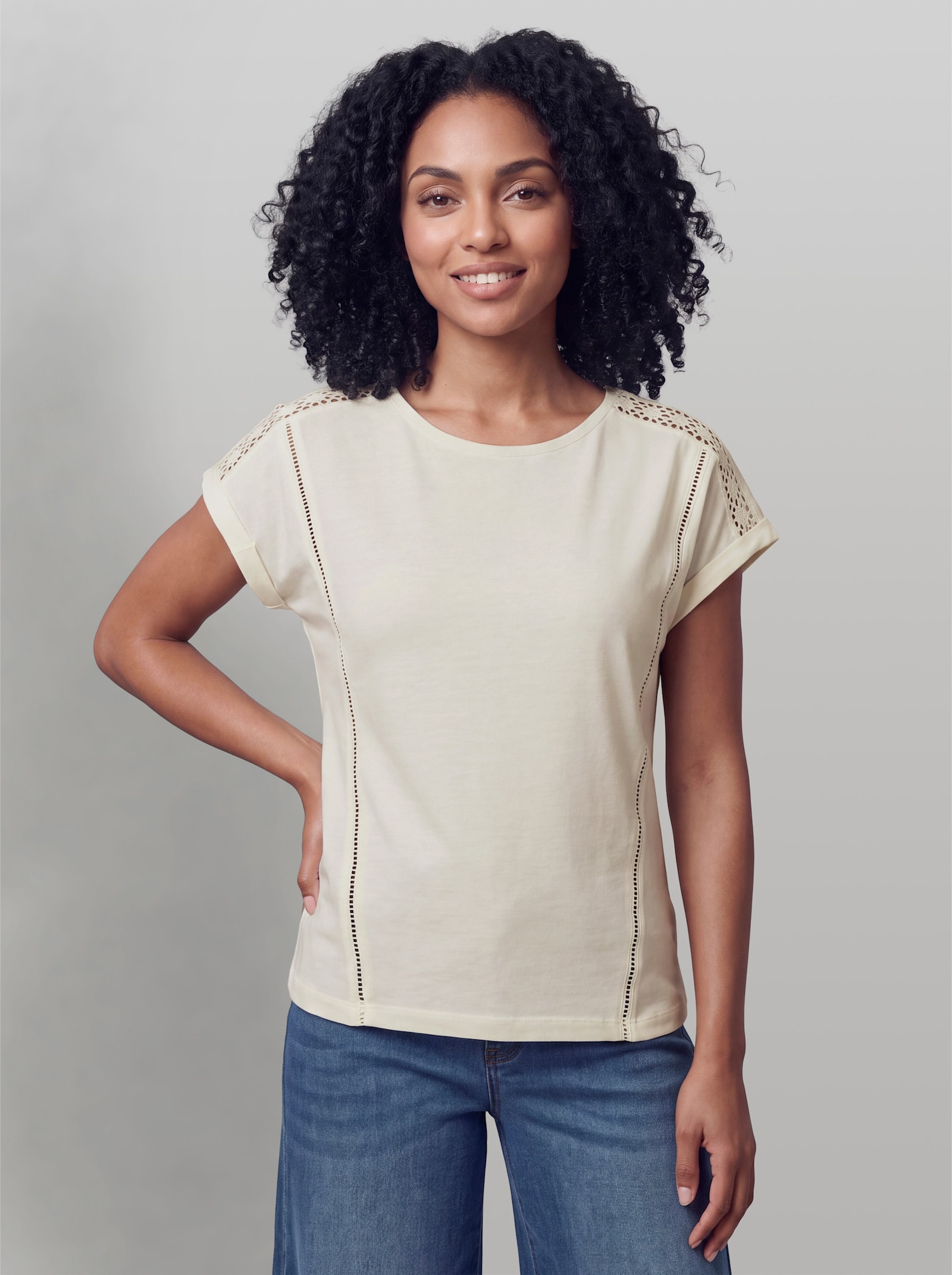 heine T-Shirt mit Spitzen-Details - champagner