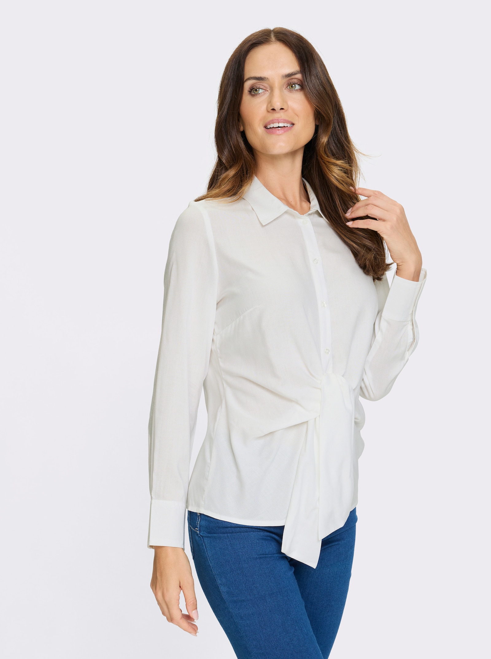 heine Langarm-Bluse mit Knoten-Detail - weiß