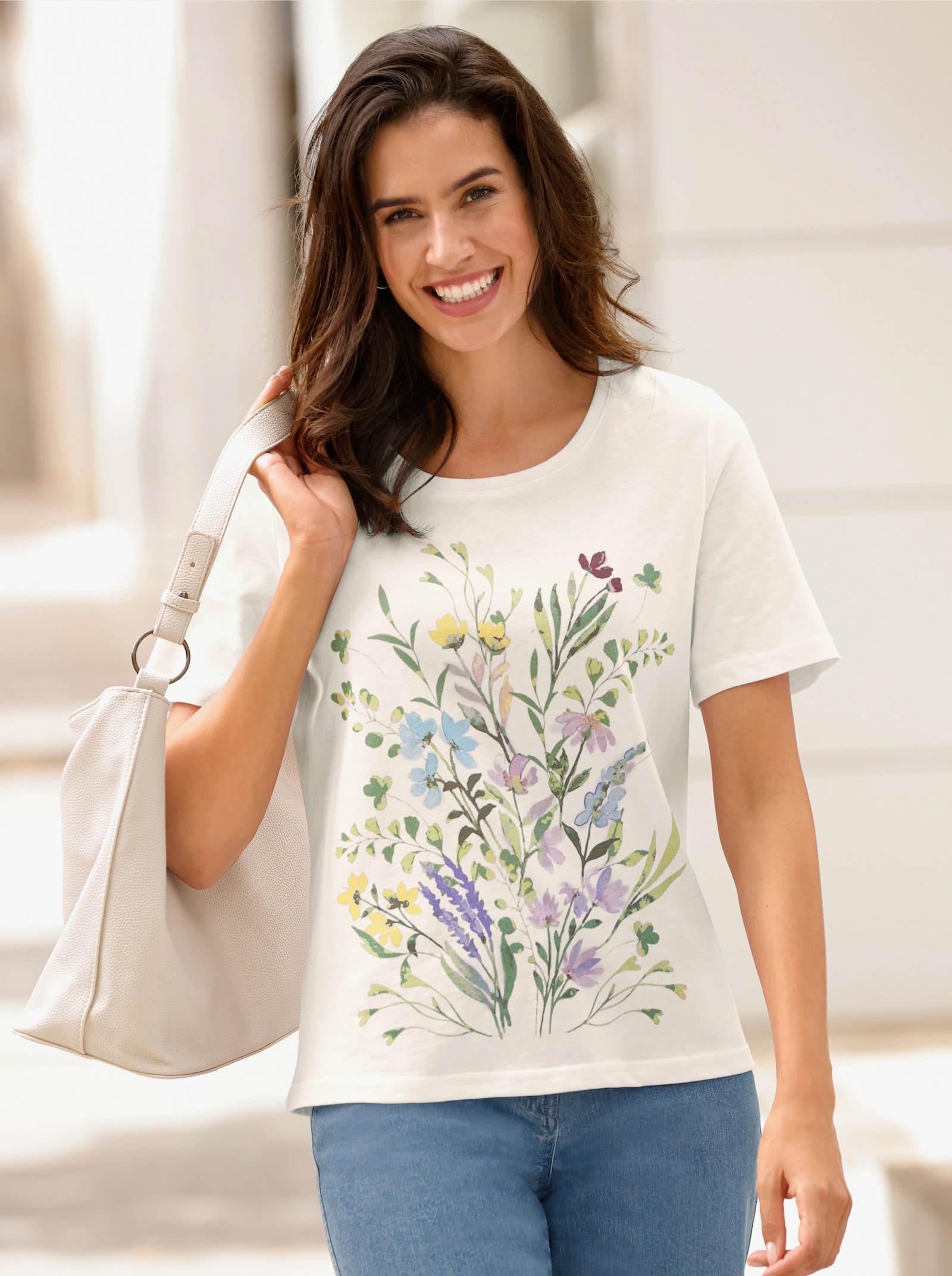 Shirt met korte mouwen en boeketprint - ecru geprint