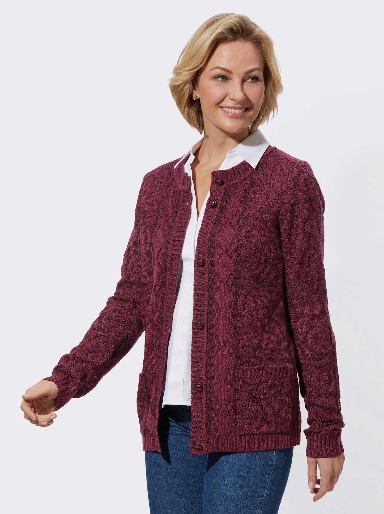 Strickjacke - bordeaux-meliert