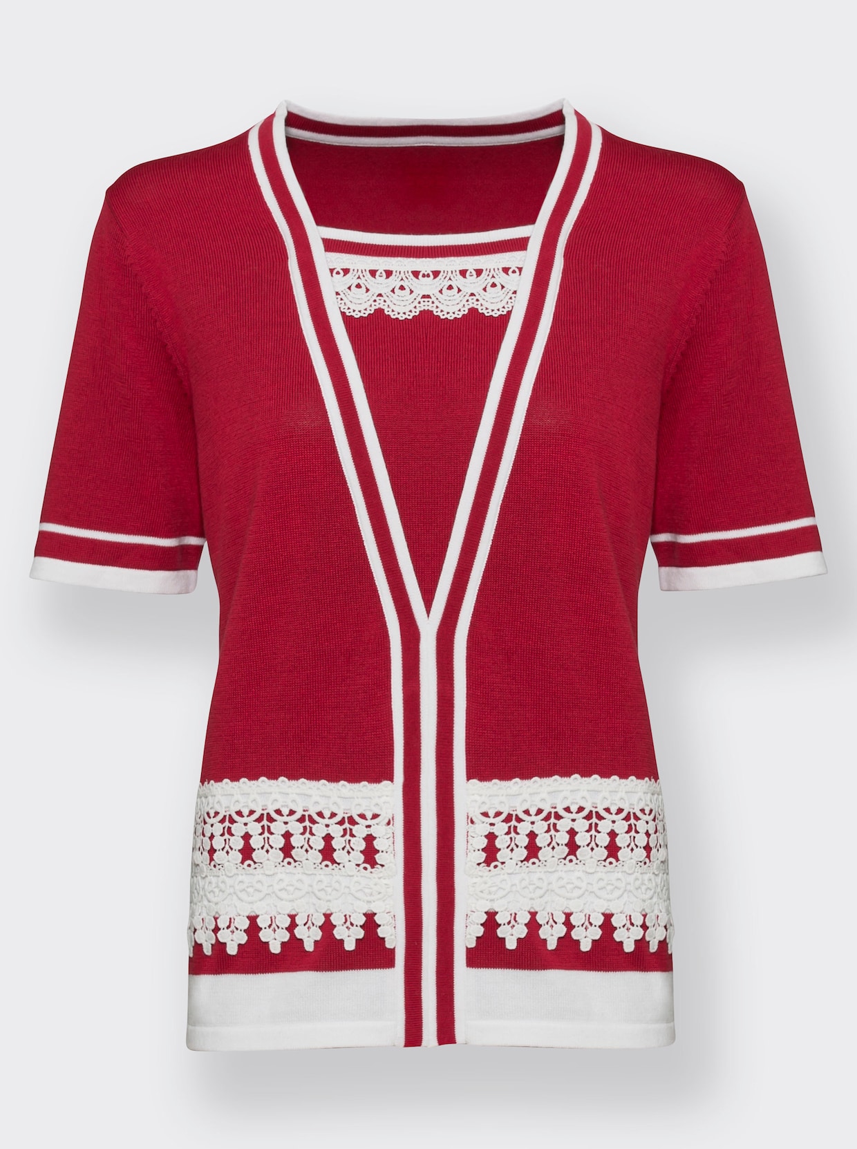 2-in-1-pullover - rood/wit gedessineerd