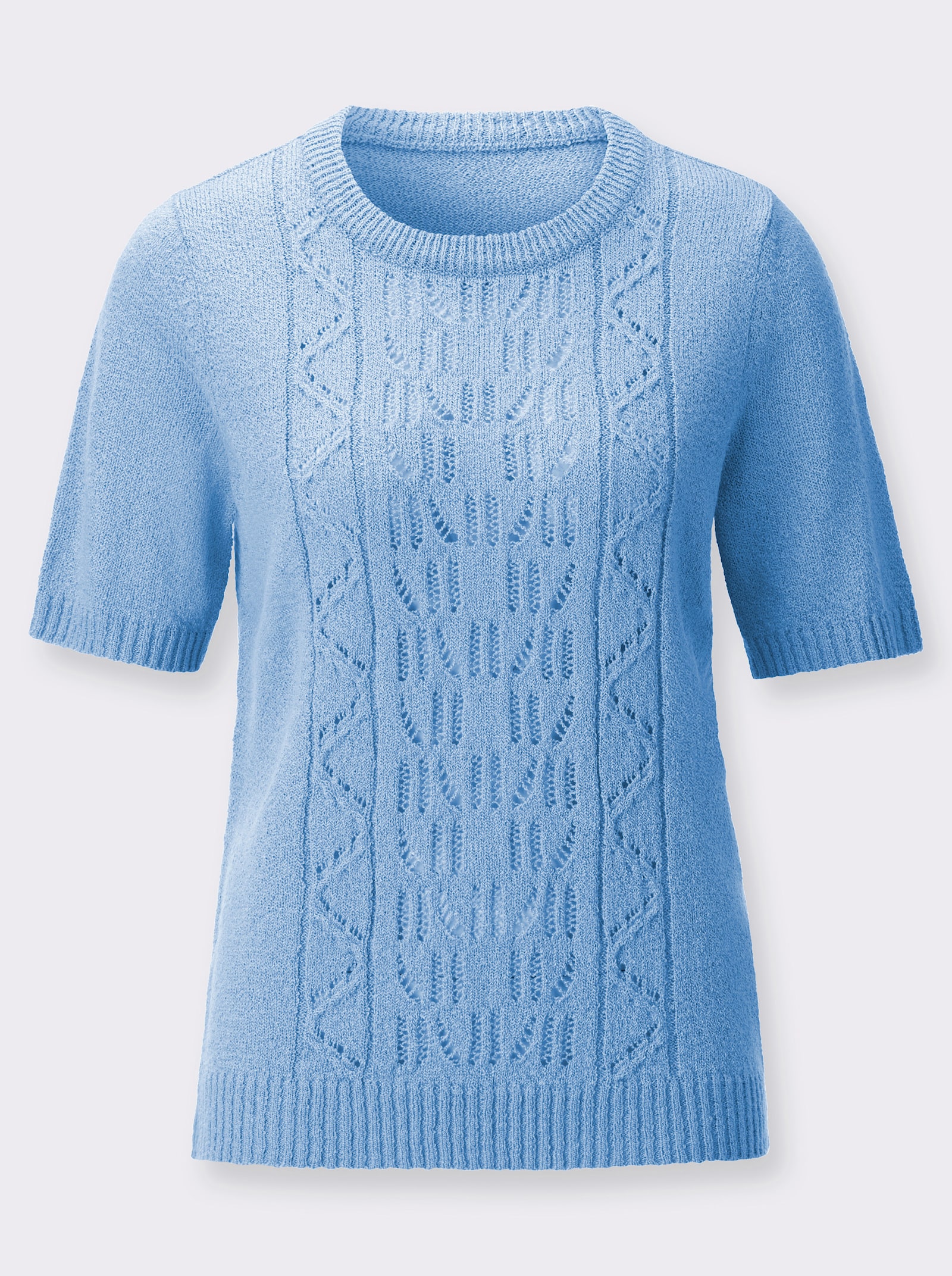 Ajourpullover in Bouclé-Qualität - himmelblau