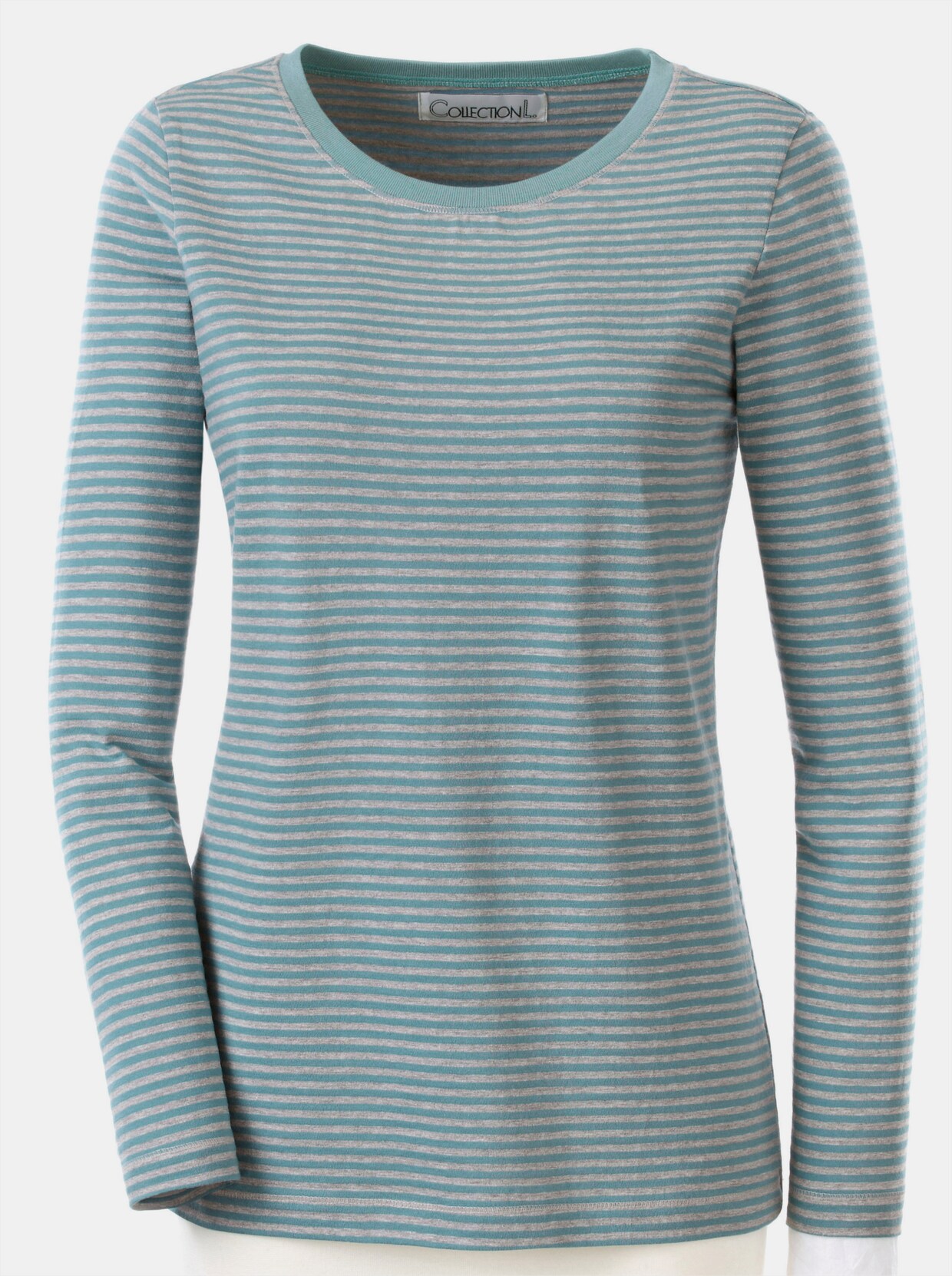 T-shirt à manches longues - turquoise foncé-gris à rayures fines