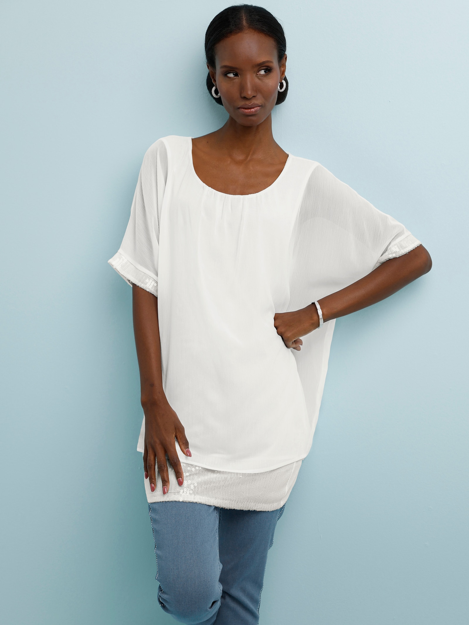 Longbluse in Chiffon-Qualität - ecru
