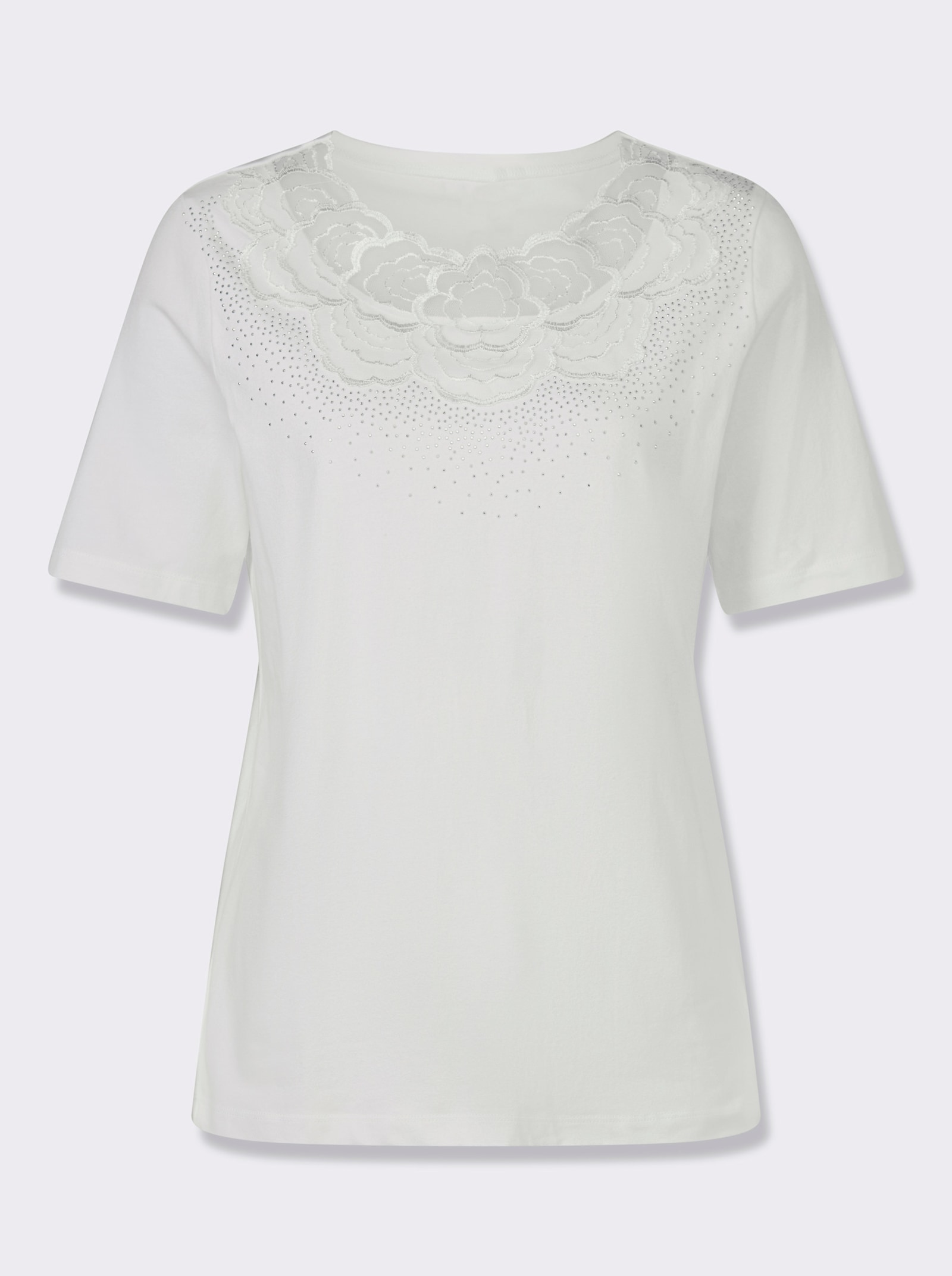 Kurzarmshirt mit Spitzeneinsatz - ecru
